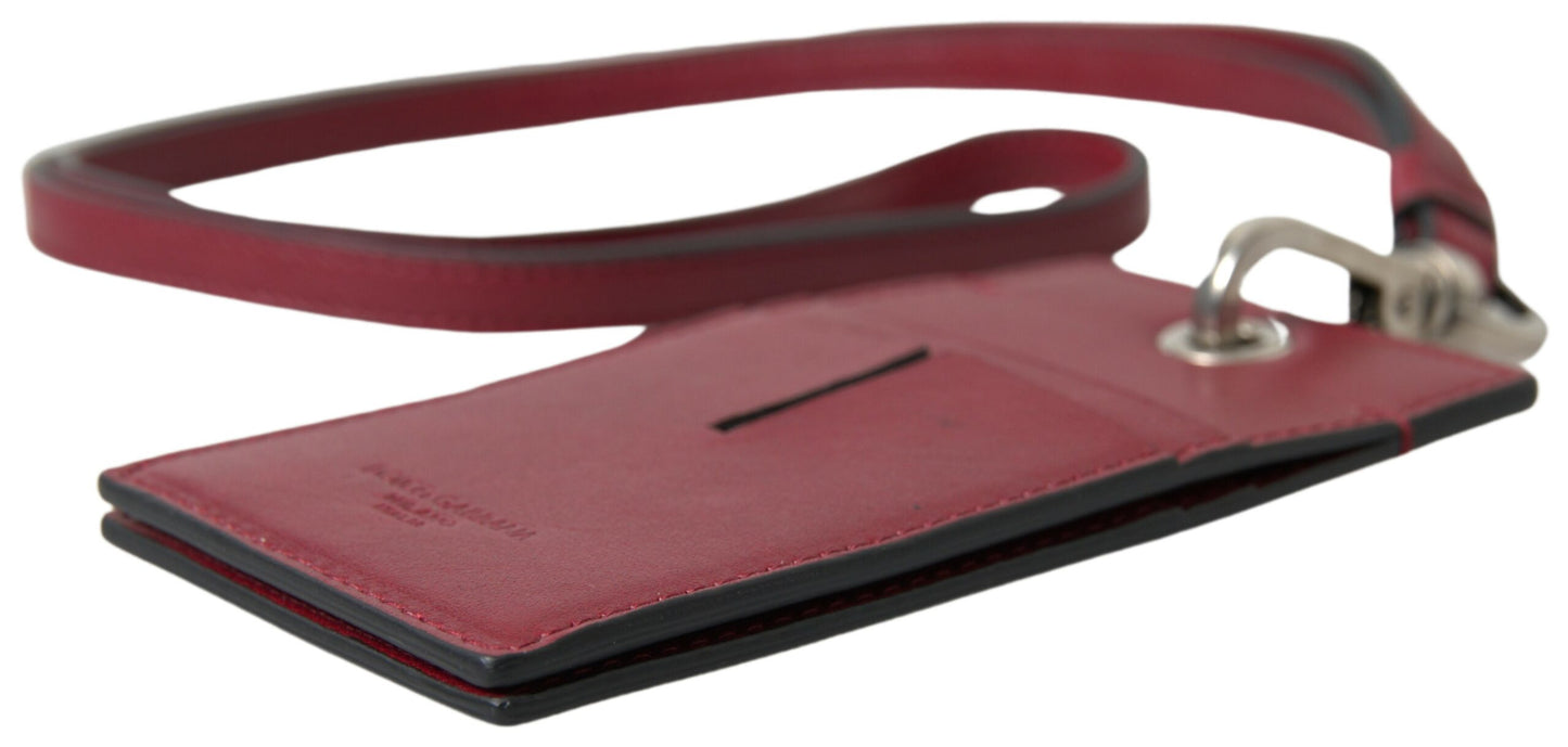 Portefeuille fin en cuir rouge Dolce & Gabbana avec logo et cordon pour homme