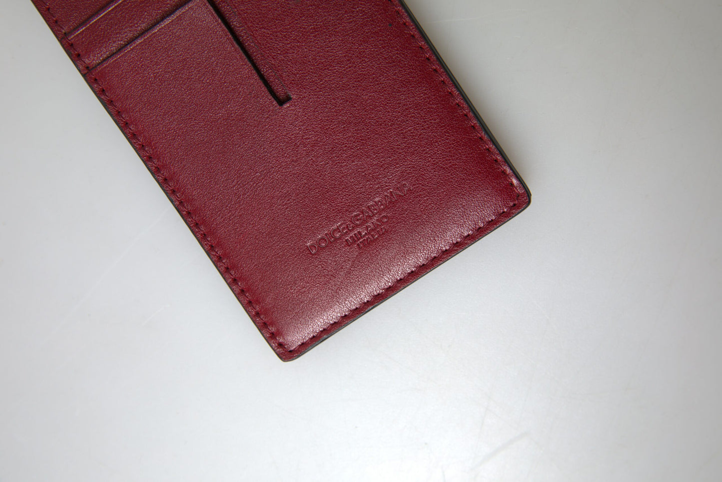 Portefeuille fin en cuir rouge Dolce & Gabbana avec logo et cordon pour homme