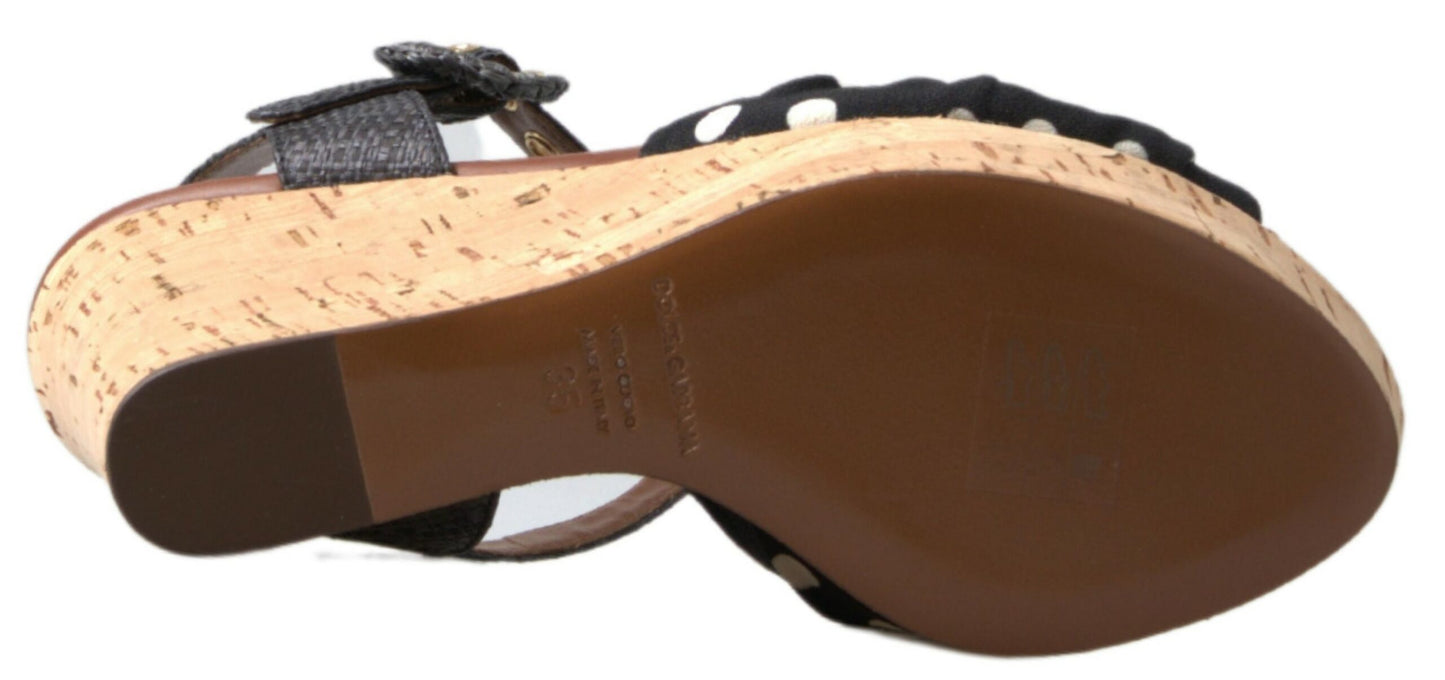 Sandales compensées noires à pois Dolce & Gabbana
