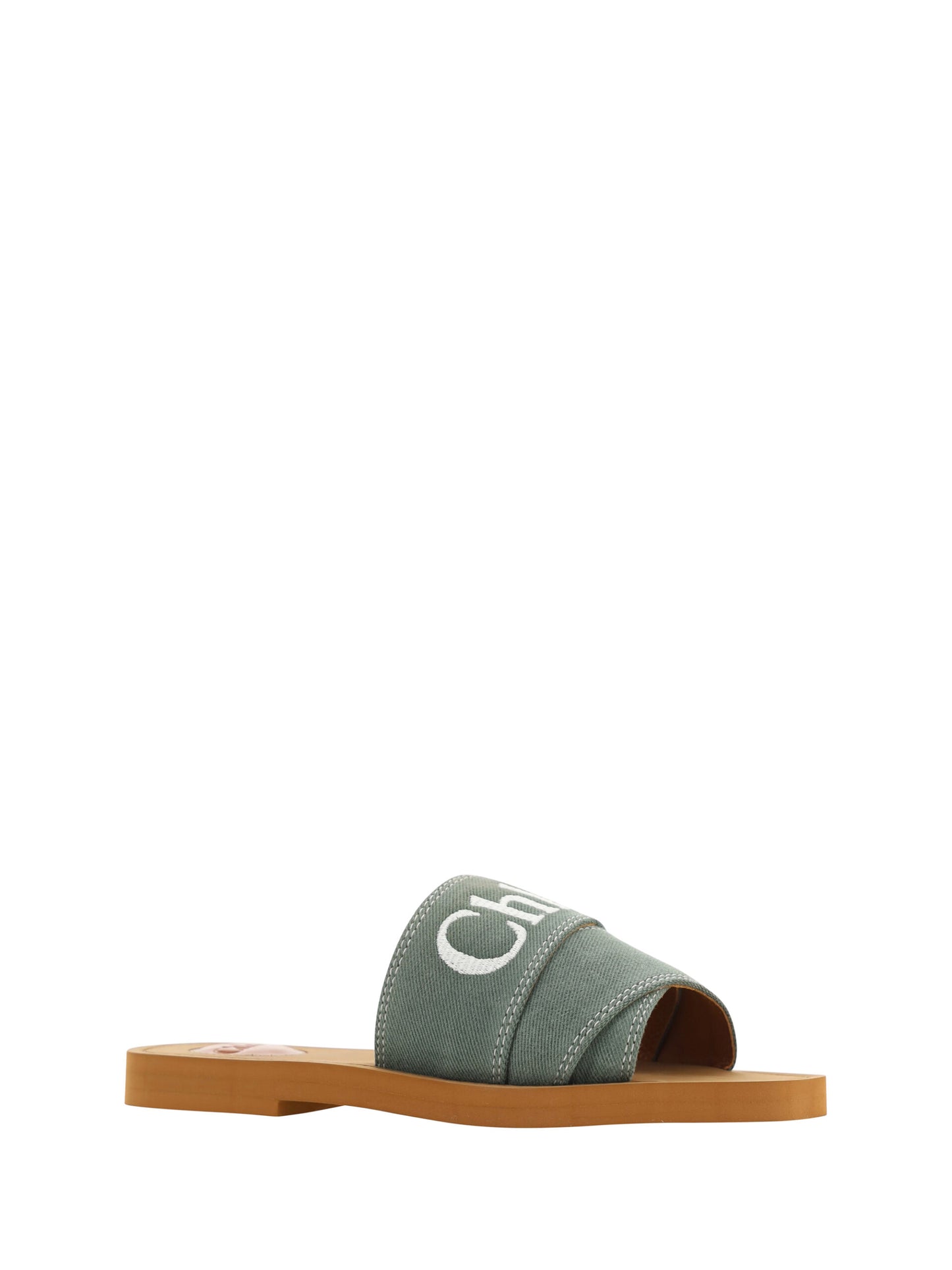 Chloé Elegante Waldgrüne Baumwoll-Slides