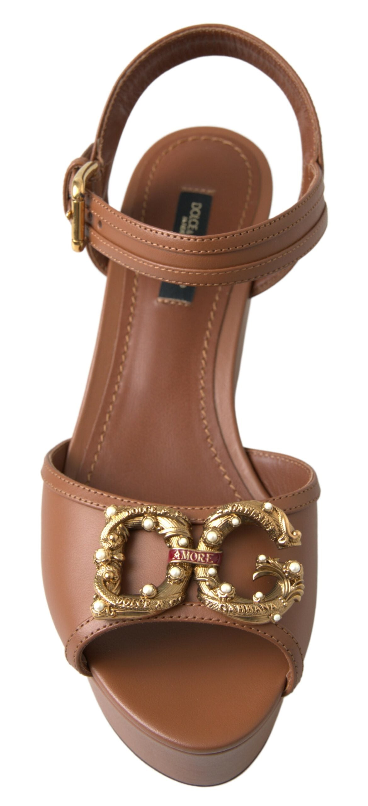 Sandales compensées Dolce & Gabbana en cuir marron AMORE