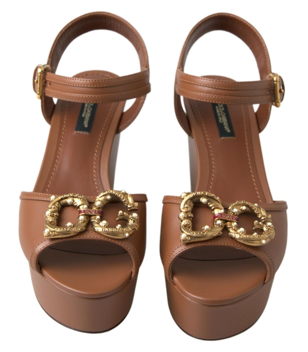 Sandales compensées Dolce & Gabbana en cuir marron AMORE
