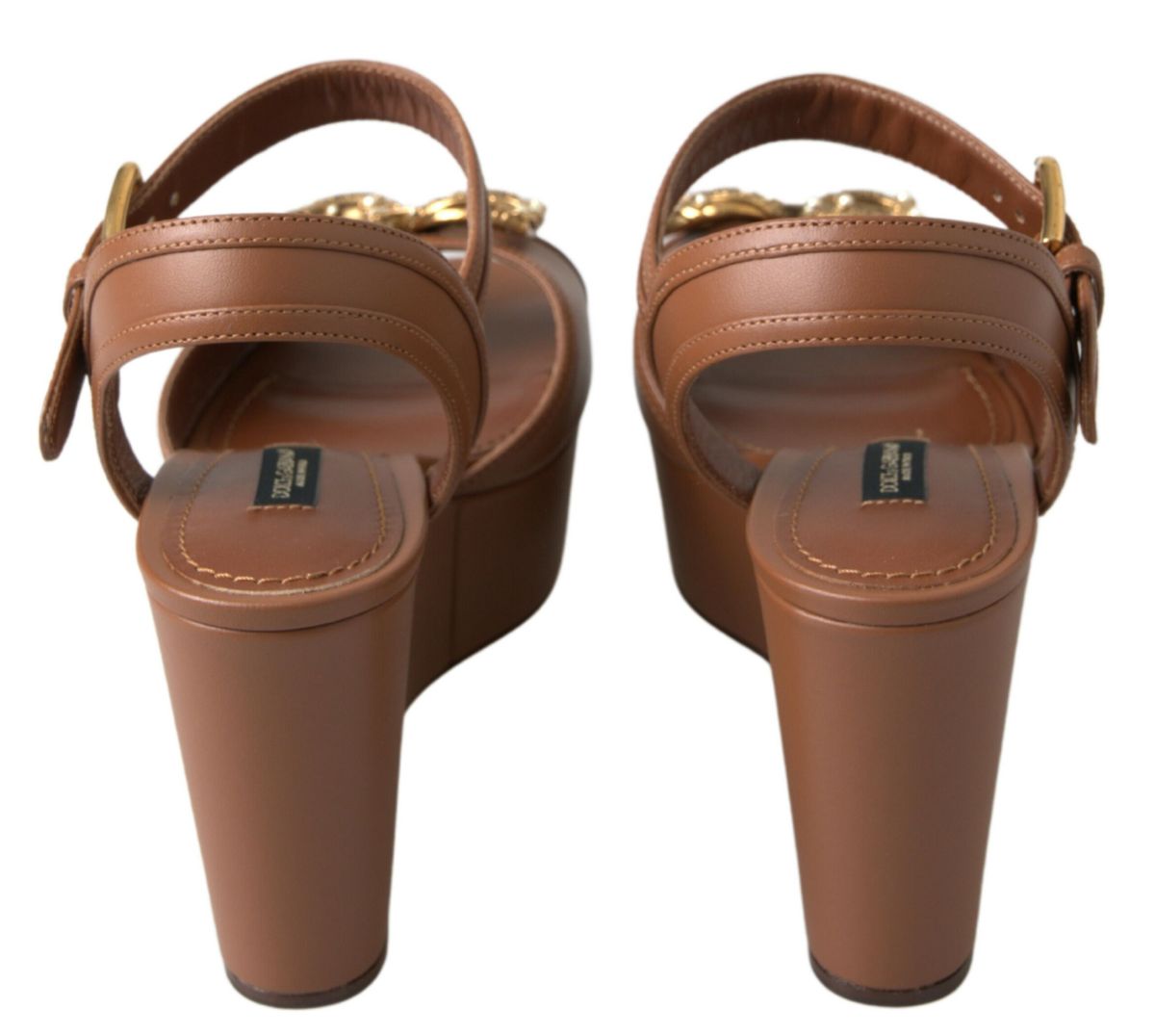 Sandales compensées Dolce & Gabbana en cuir marron AMORE