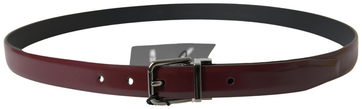 Ceinture Dolce & Gabbana en cuir bordeaux avec boucle en métal argenté