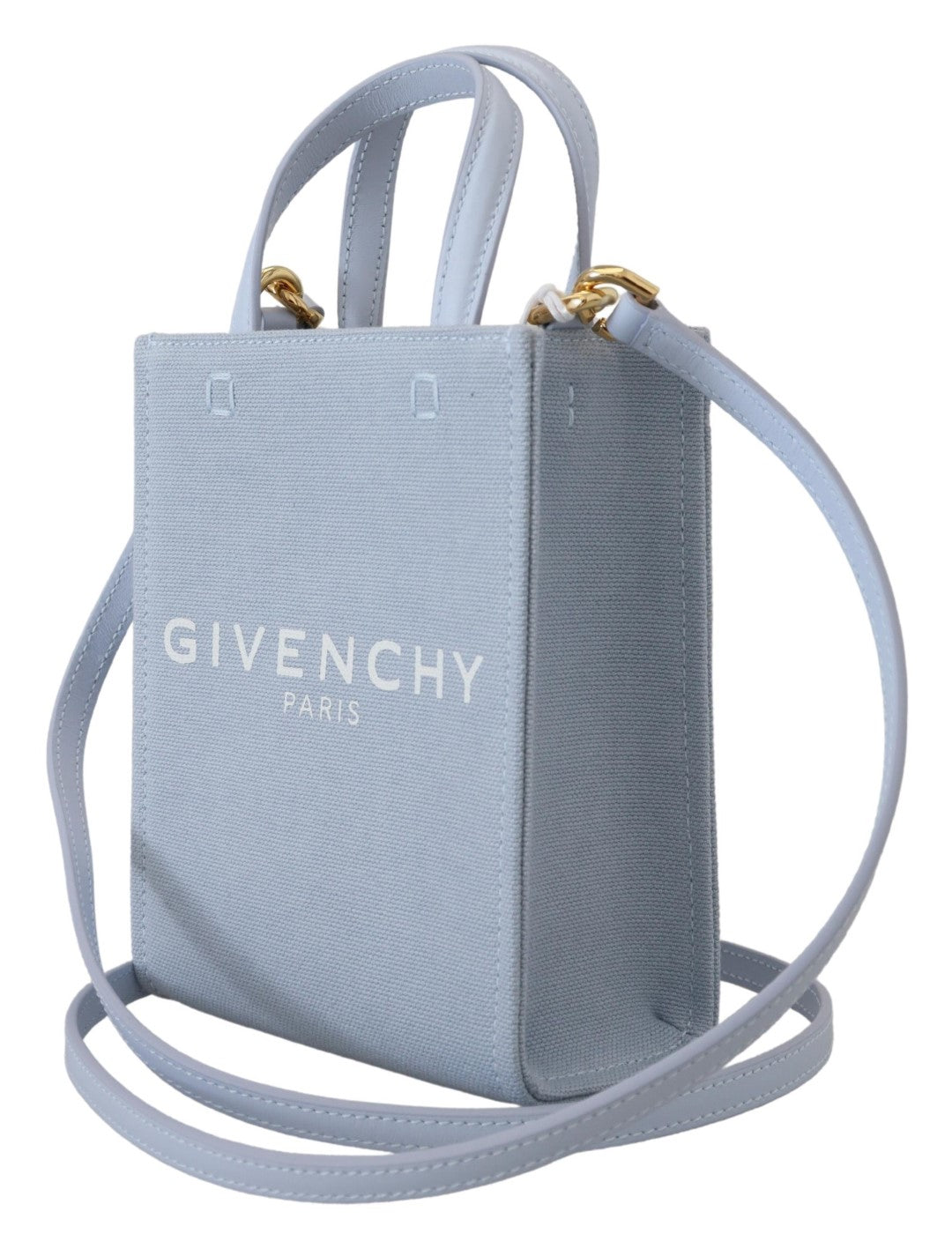 Givenchy – Vertikale, kleine Schultertasche aus beschichtetem Canvas in Blau mit Wolken-Motiv