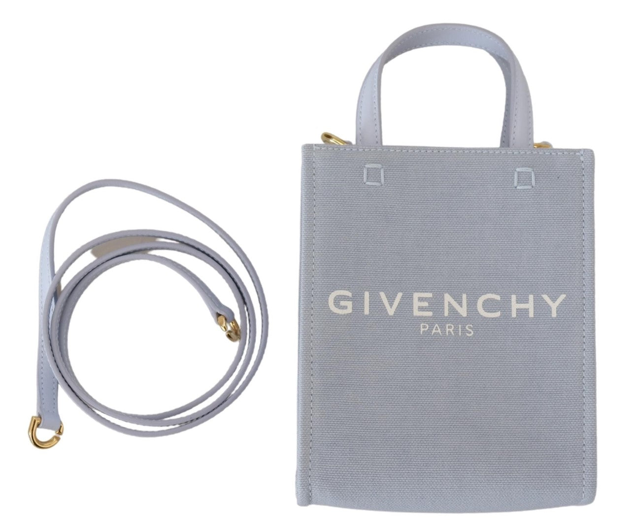 Givenchy – Vertikale, kleine Schultertasche aus beschichtetem Canvas in Blau mit Wolken-Motiv