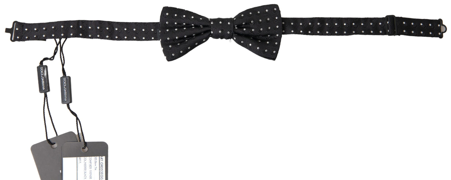 Nœud papillon ajustable en soie noire à pois Dolce & Gabbana pour homme