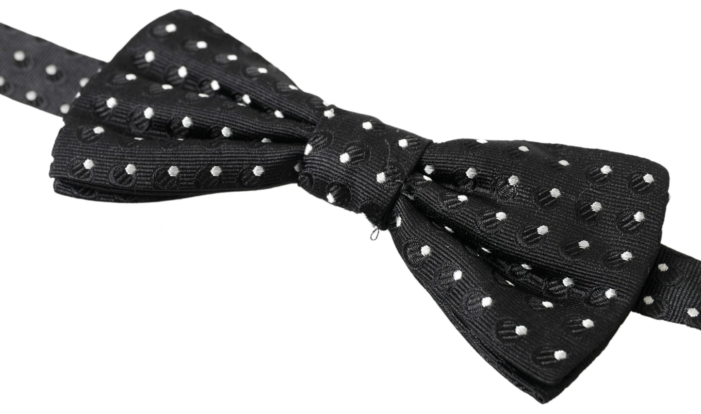 Nœud papillon ajustable en soie noire à pois Dolce & Gabbana pour homme