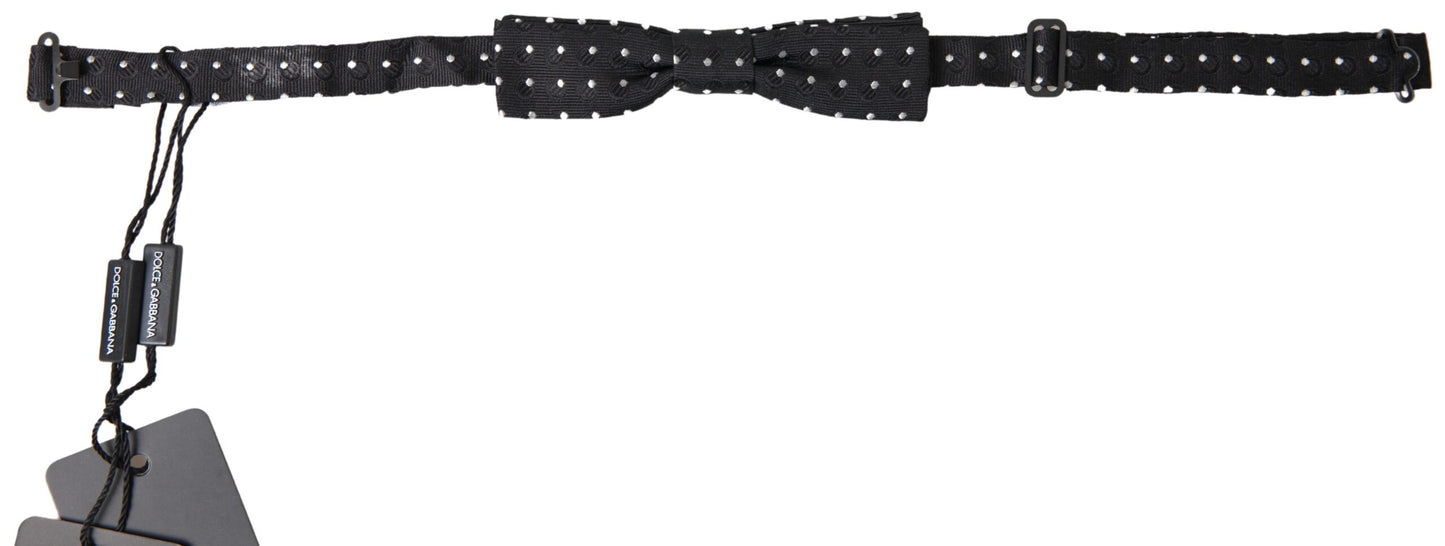 Nœud papillon ajustable en soie noire à pois Dolce & Gabbana pour homme