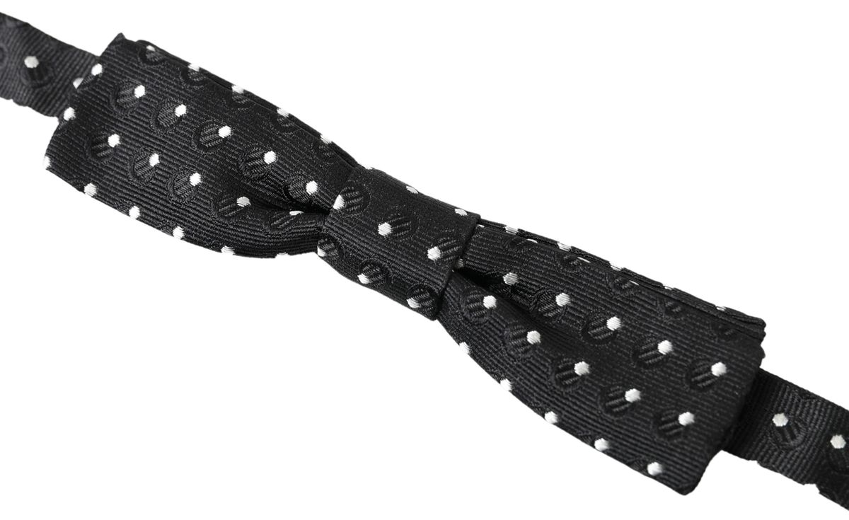 Nœud papillon ajustable en soie noire à pois Dolce & Gabbana pour homme