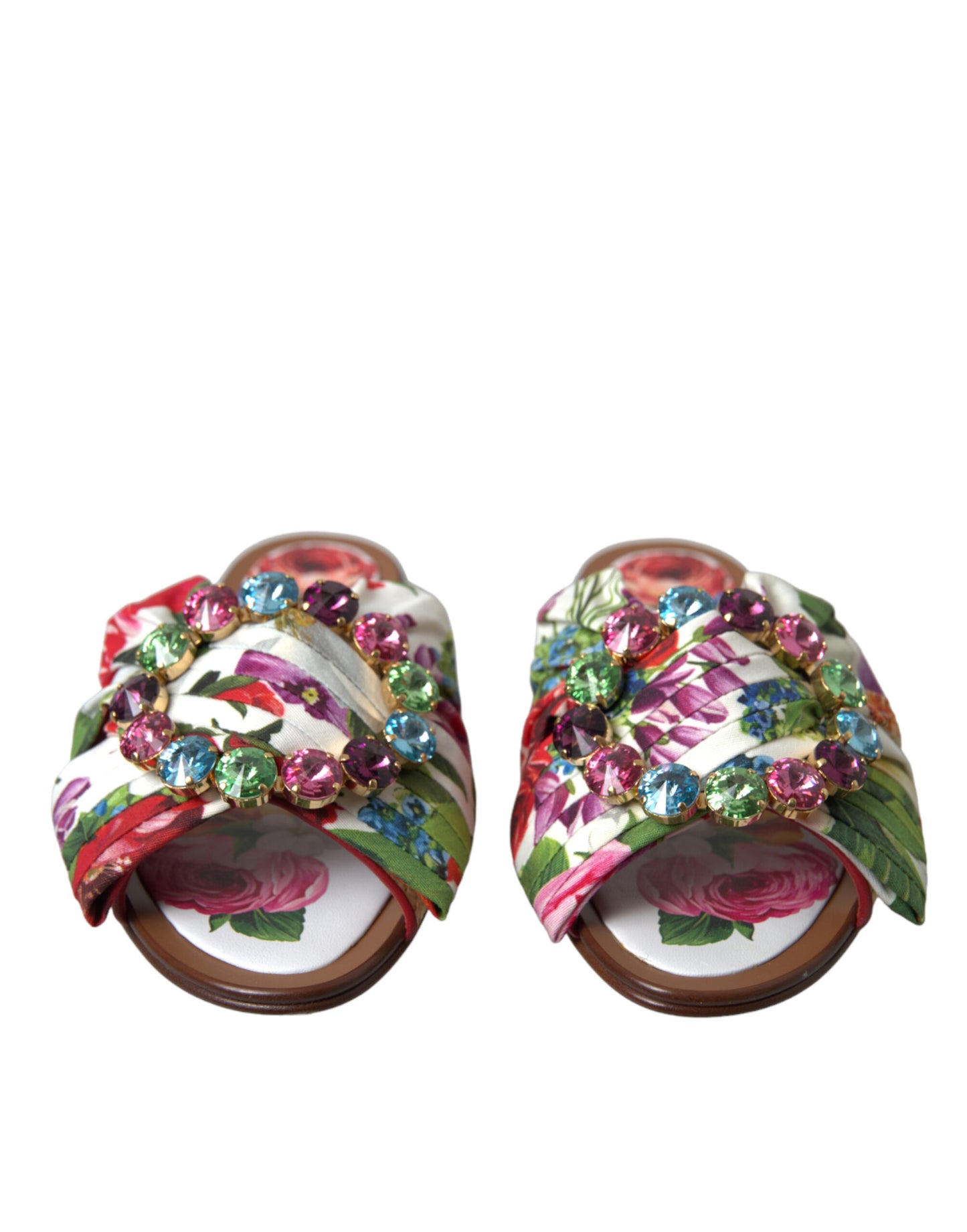 Dolce & Gabbana Chaussures plates à fleurs multicolores Sandales en cristal