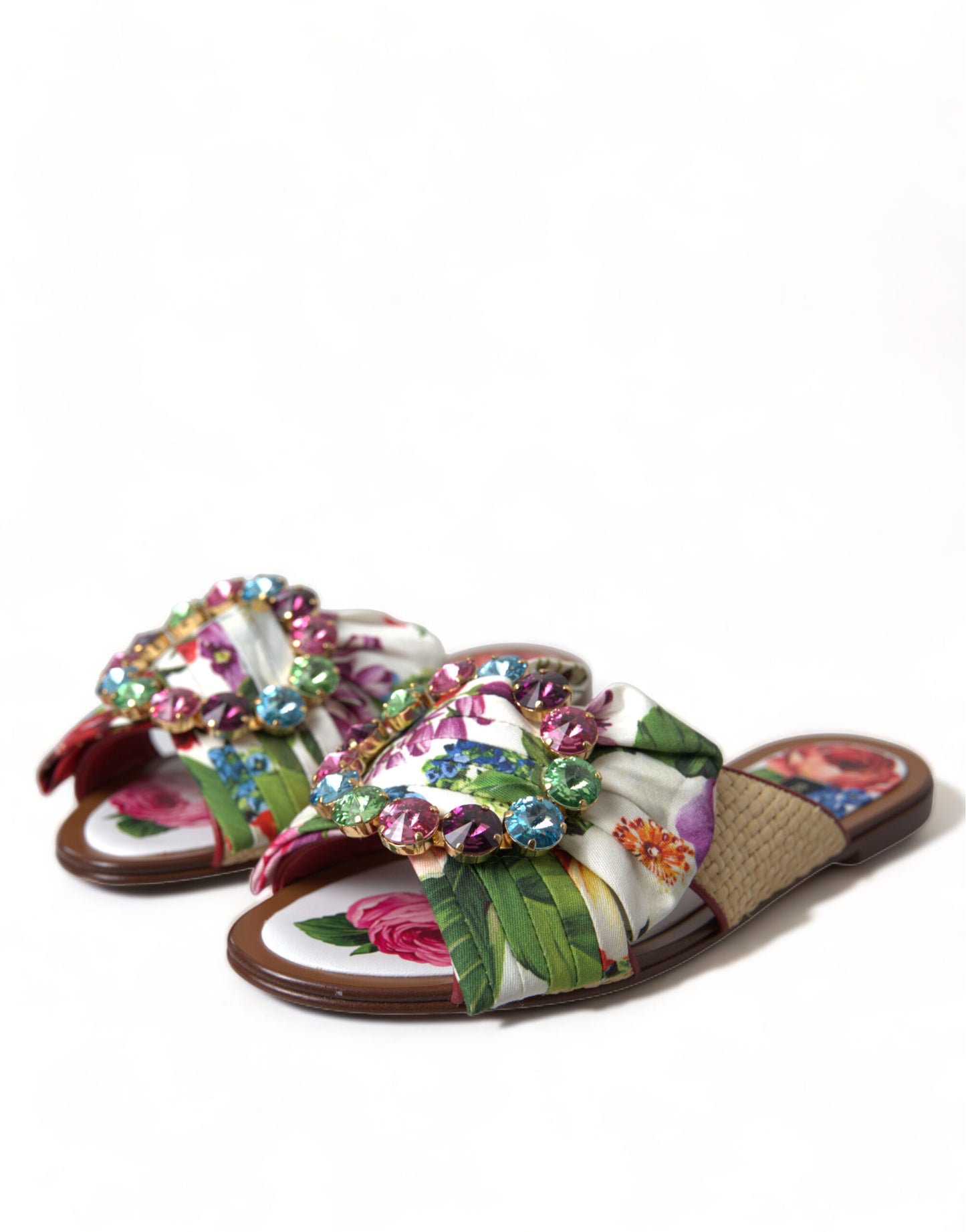 Dolce & Gabbana Chaussures plates à fleurs multicolores Sandales en cristal