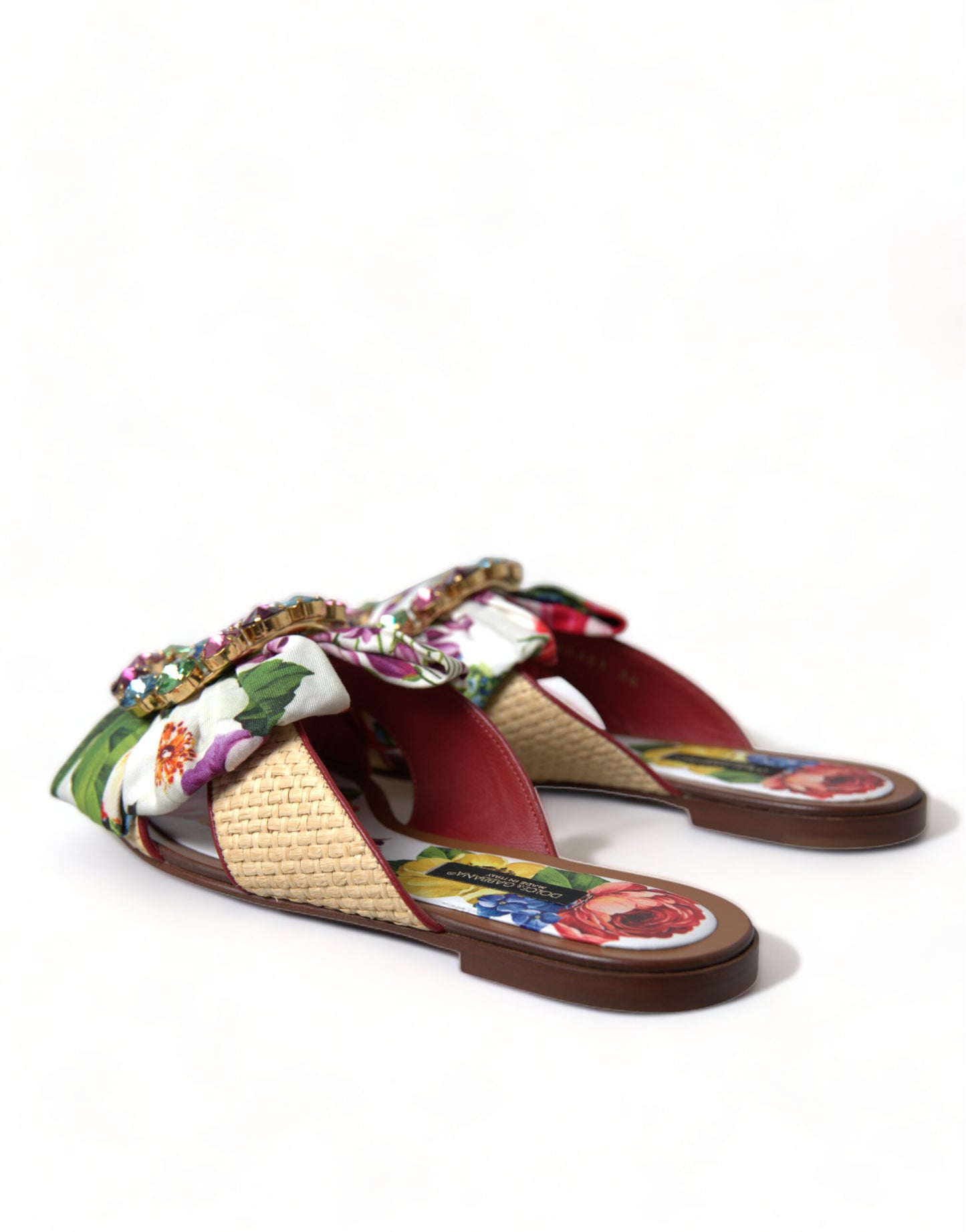 Dolce & Gabbana Chaussures plates à fleurs multicolores Sandales en cristal