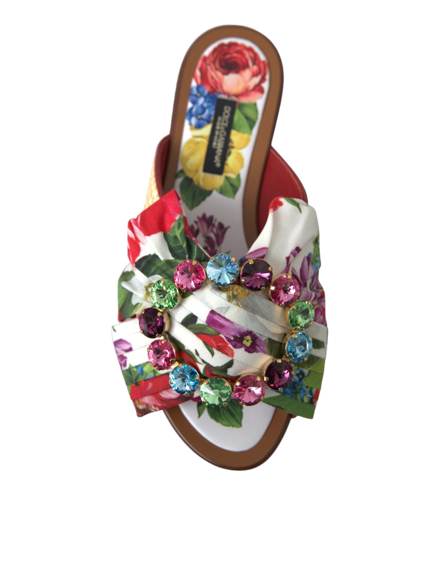 Dolce & Gabbana Chaussures plates à fleurs multicolores Sandales en cristal
