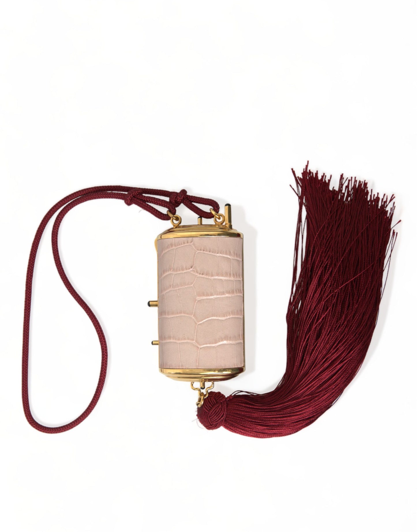 Trousse de maquillage mini miroir à pompon en cuir exotique rose Dolce & Gabbana
