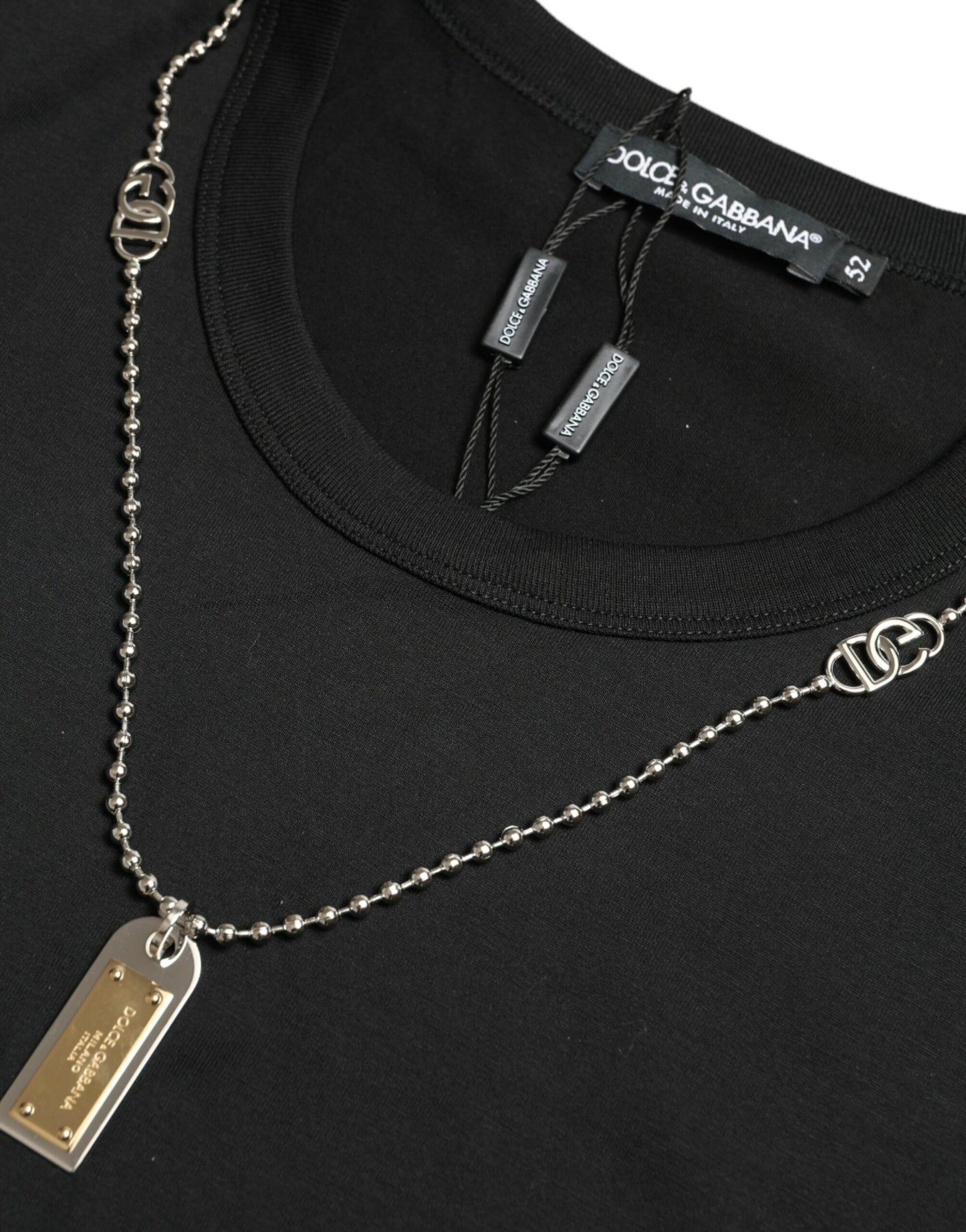 T-shirt col rond en coton noir avec plaque d'identité Dolce & Gabbana