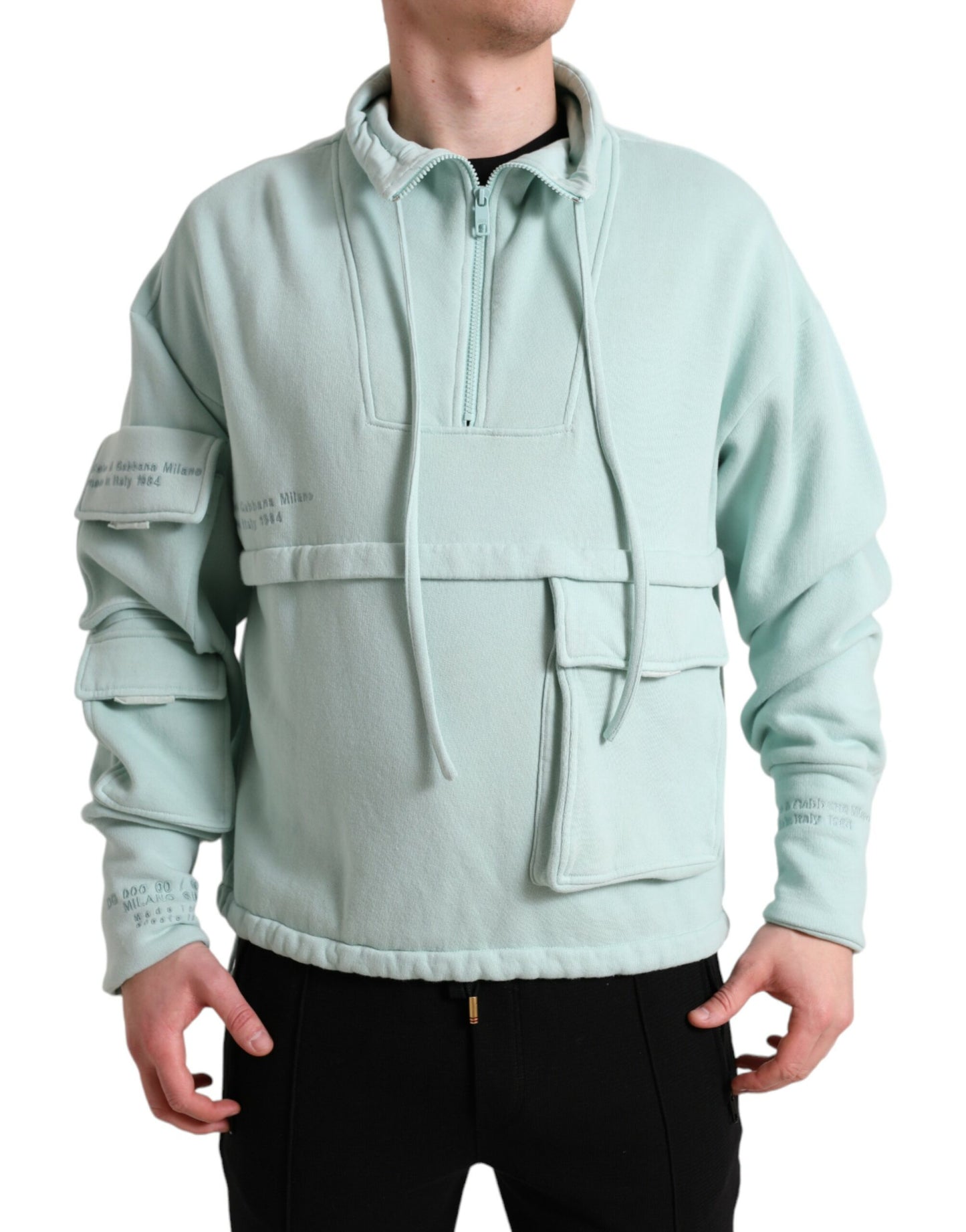 Pull à poches en coton vert menthe Dolce & Gabbana