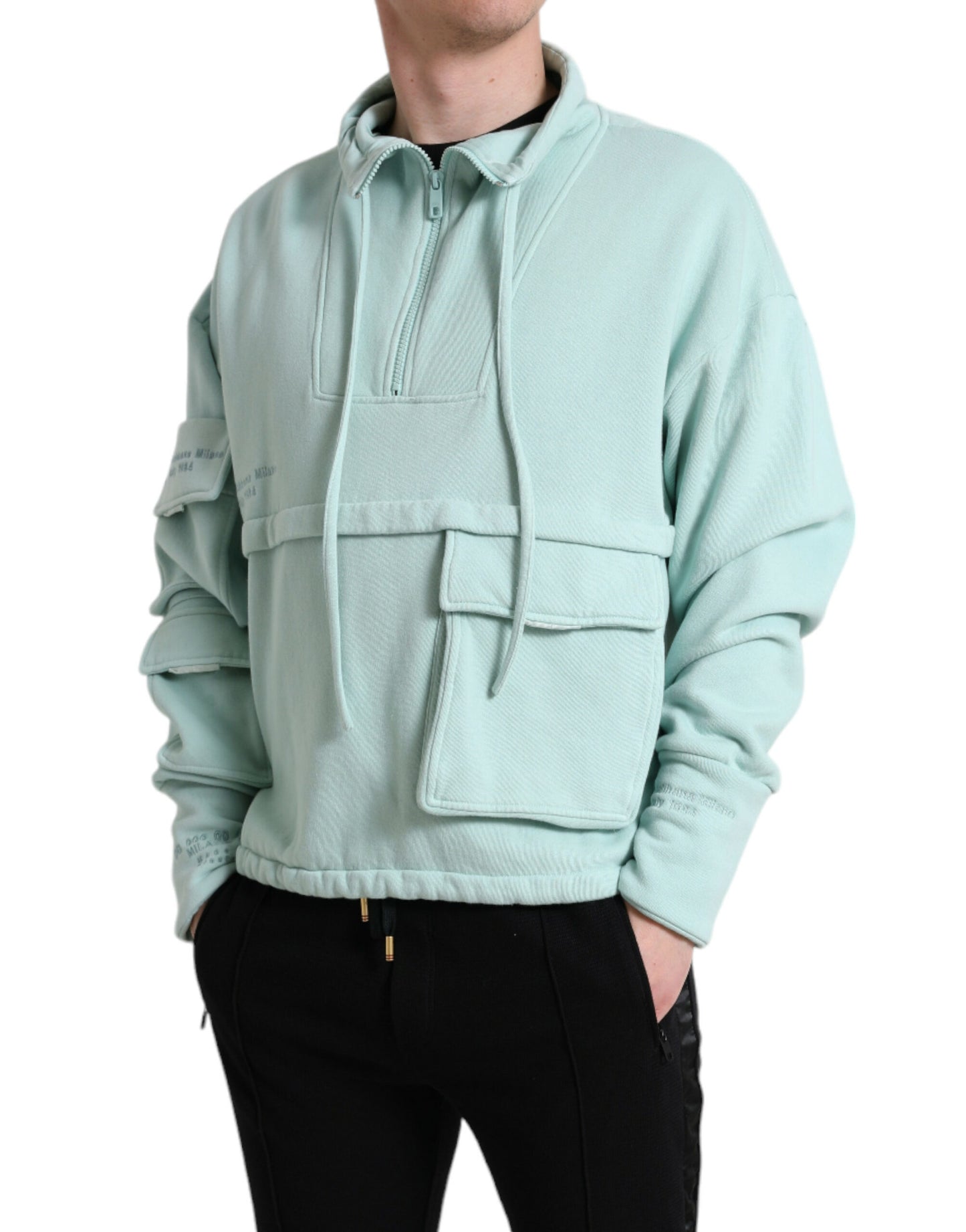Pull à poches en coton vert menthe Dolce & Gabbana