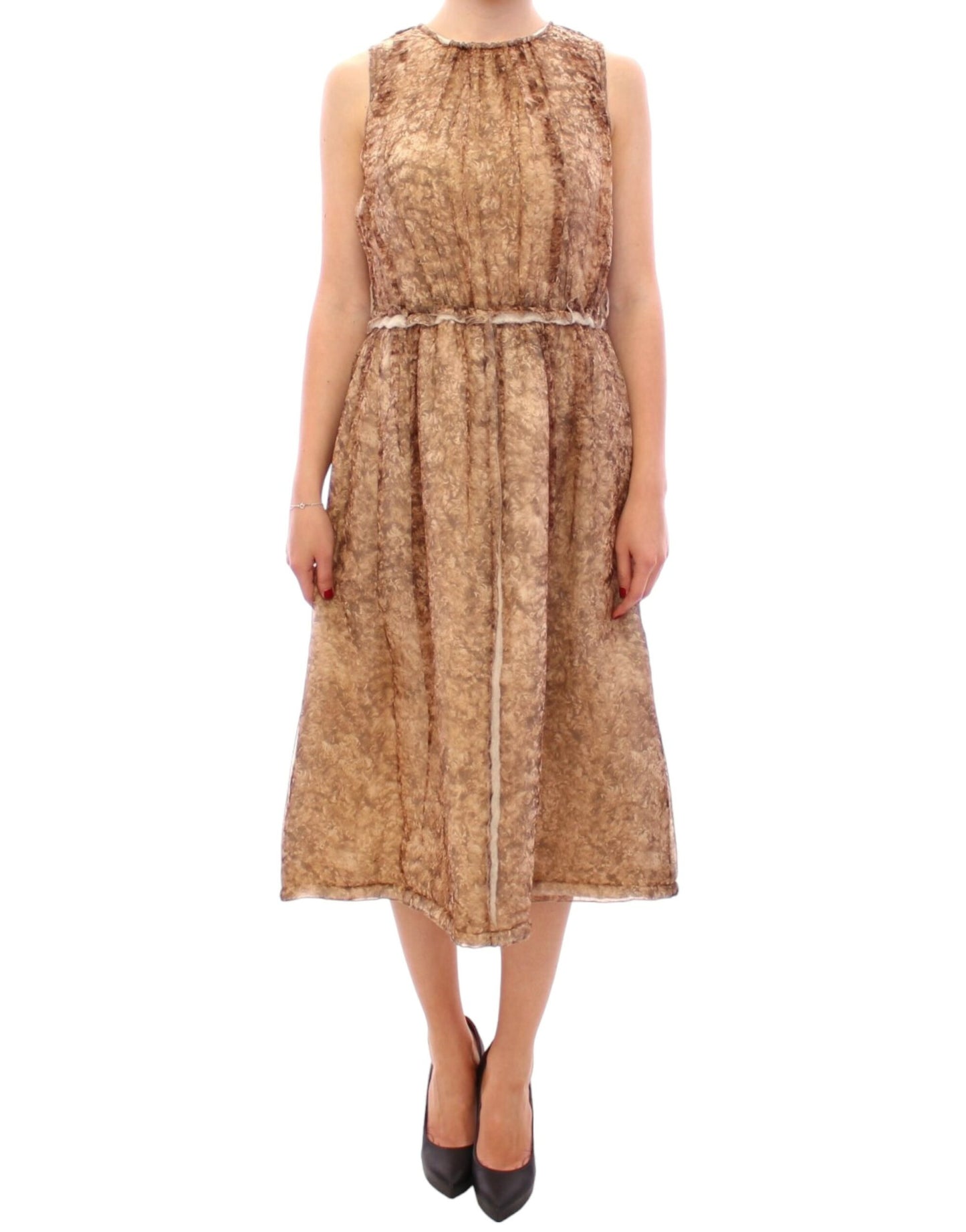 Robe en soie marron sans manches Dolce & Gabbana