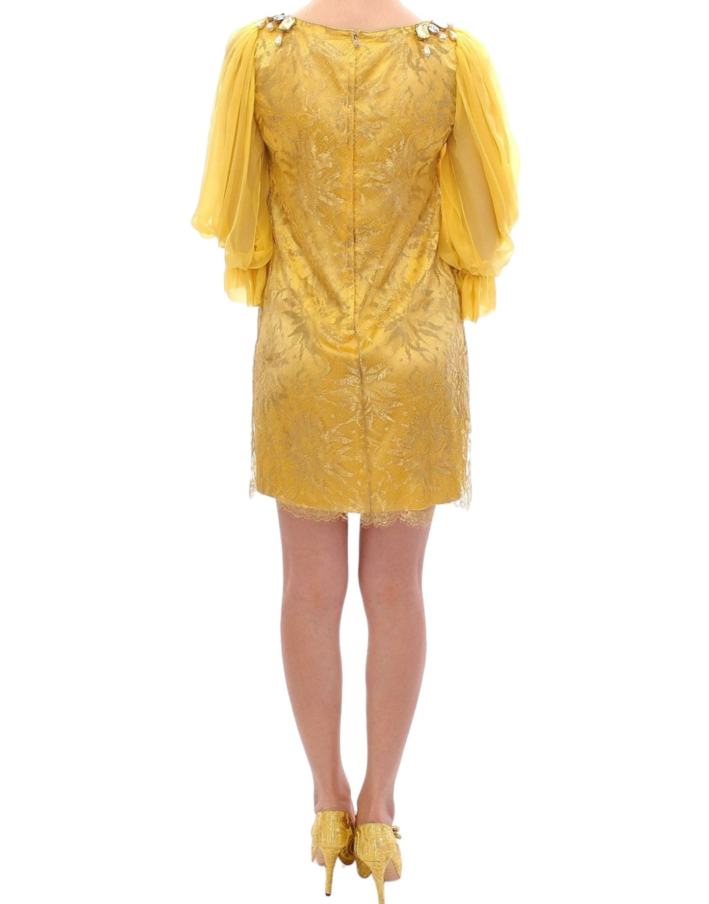 Mini-robe en dentelle jaune et cristaux Dolce & Gabbana