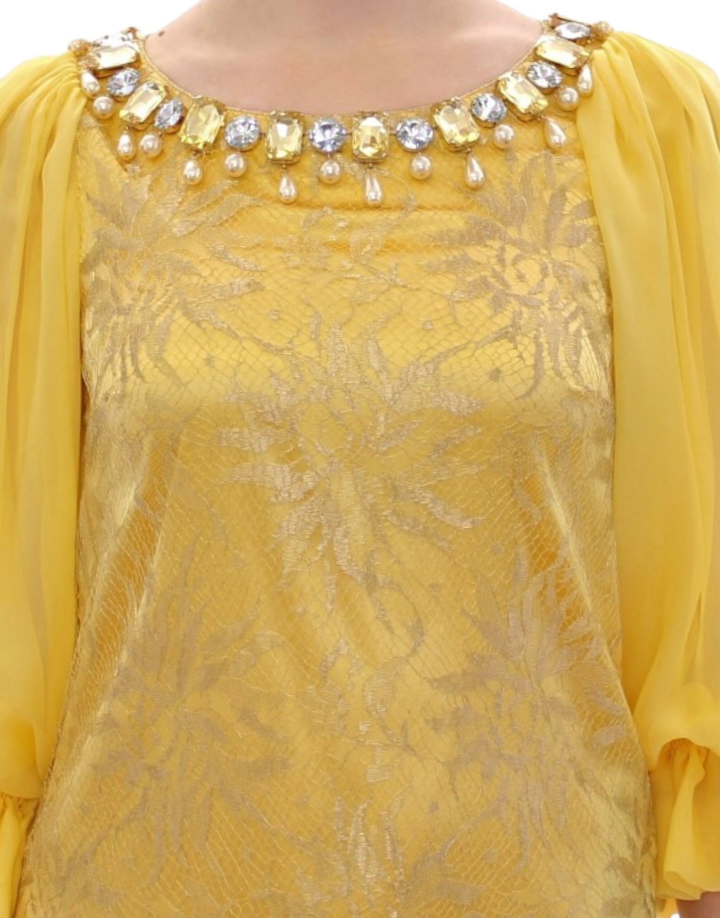 Mini-robe en dentelle jaune et cristaux Dolce & Gabbana