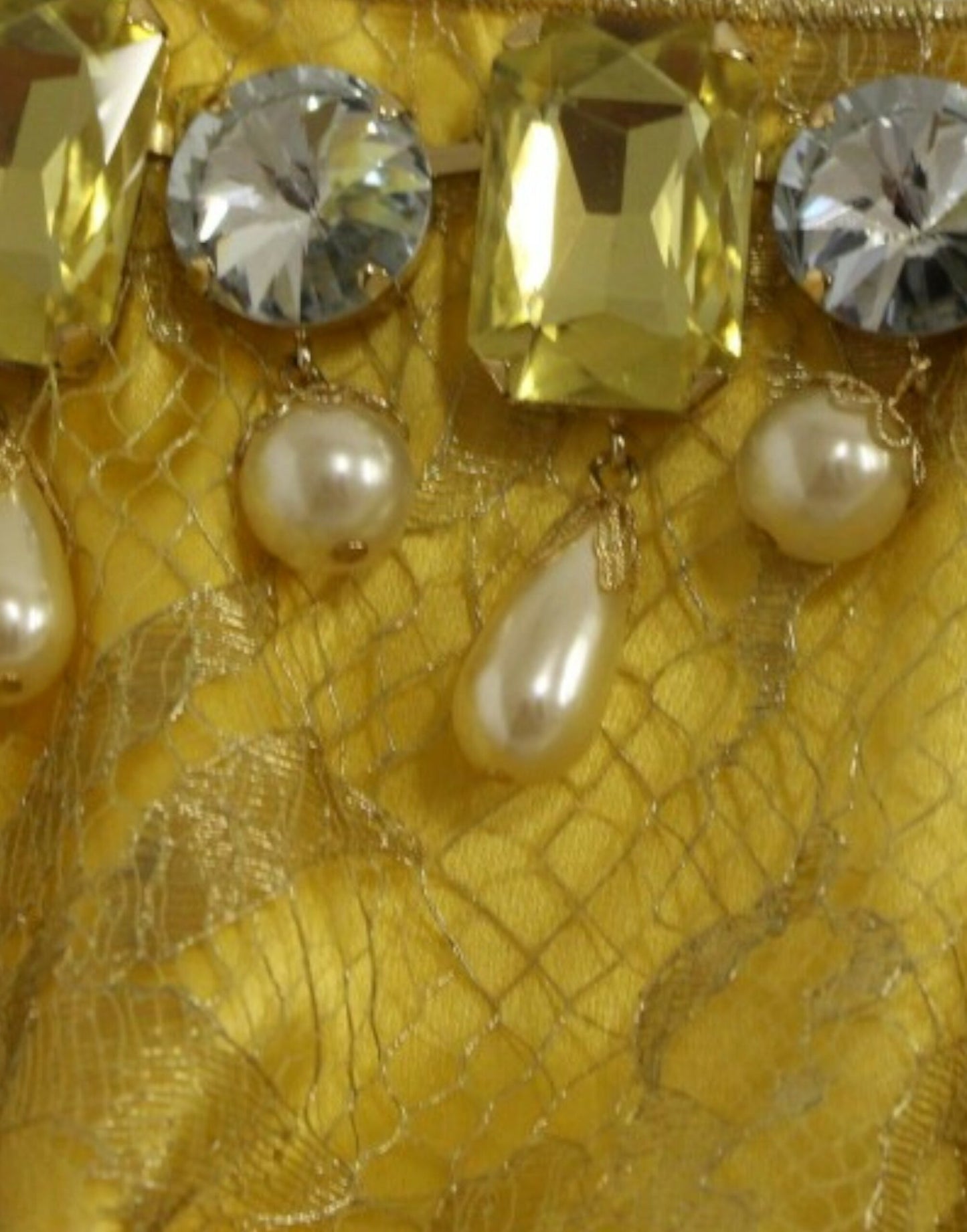 Mini-robe en dentelle jaune et cristaux Dolce & Gabbana