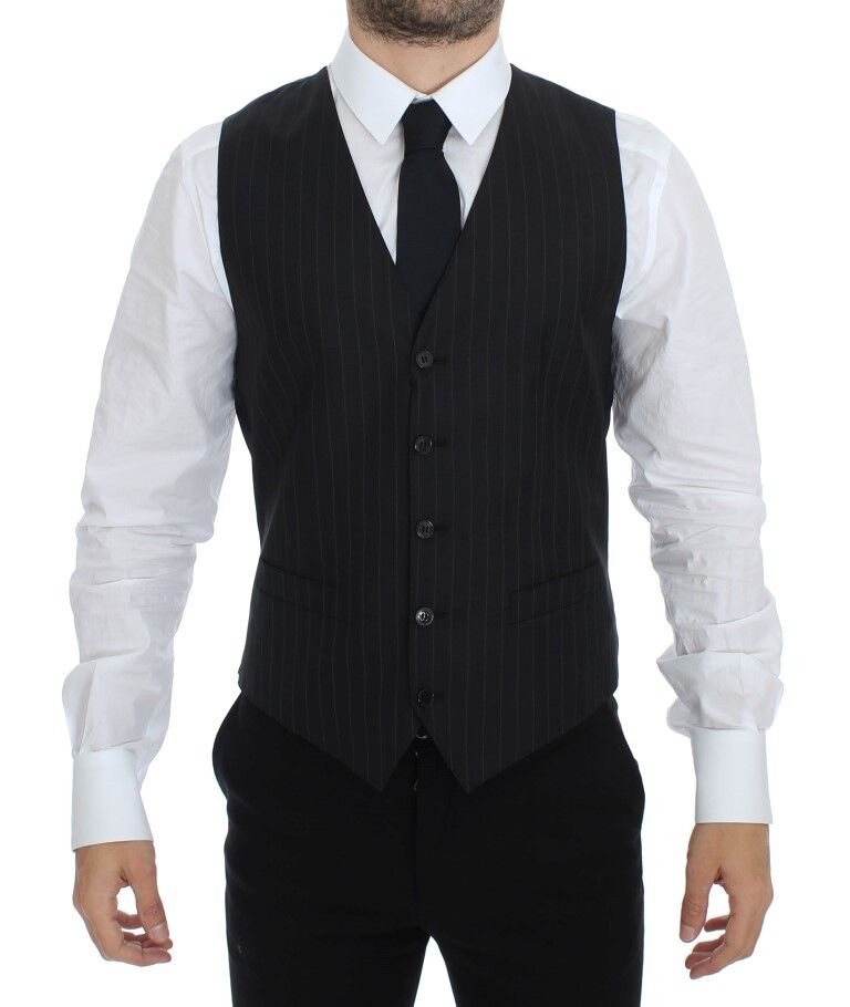 Gilet en laine et soie à rayures noires Dolce & Gabbana