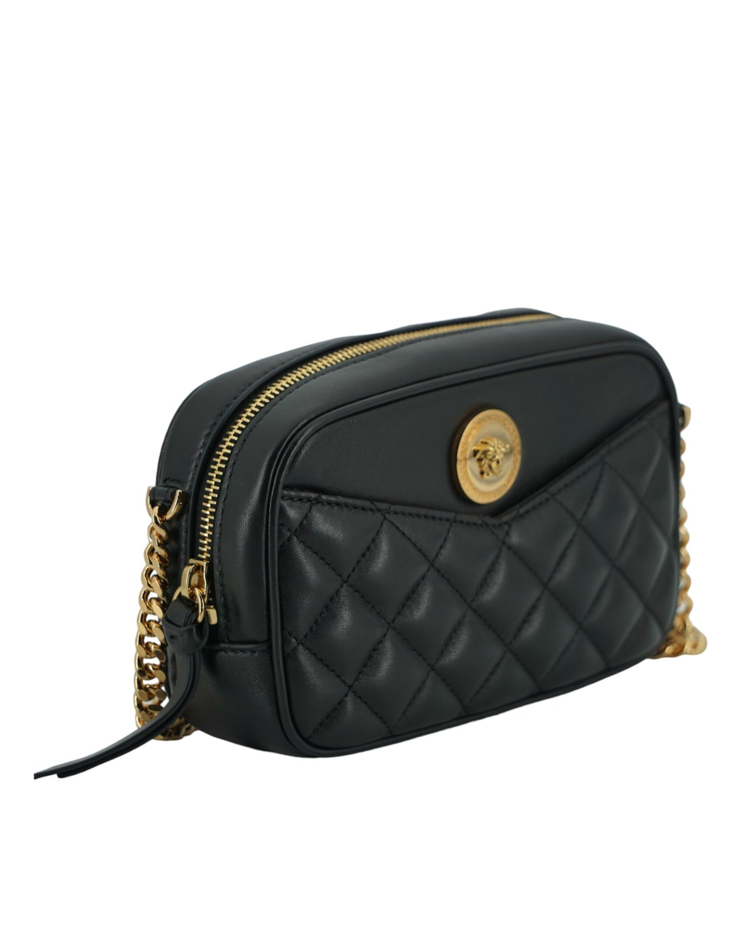 Versace – Elegante kleine Umhängetasche aus schwarzem Leder