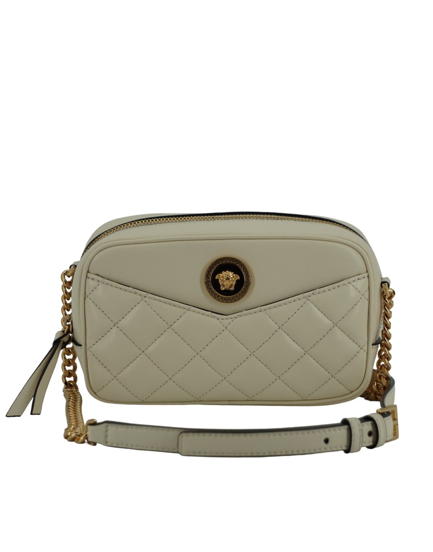 Sac photo élégant en cuir d'agneau blanc Versace