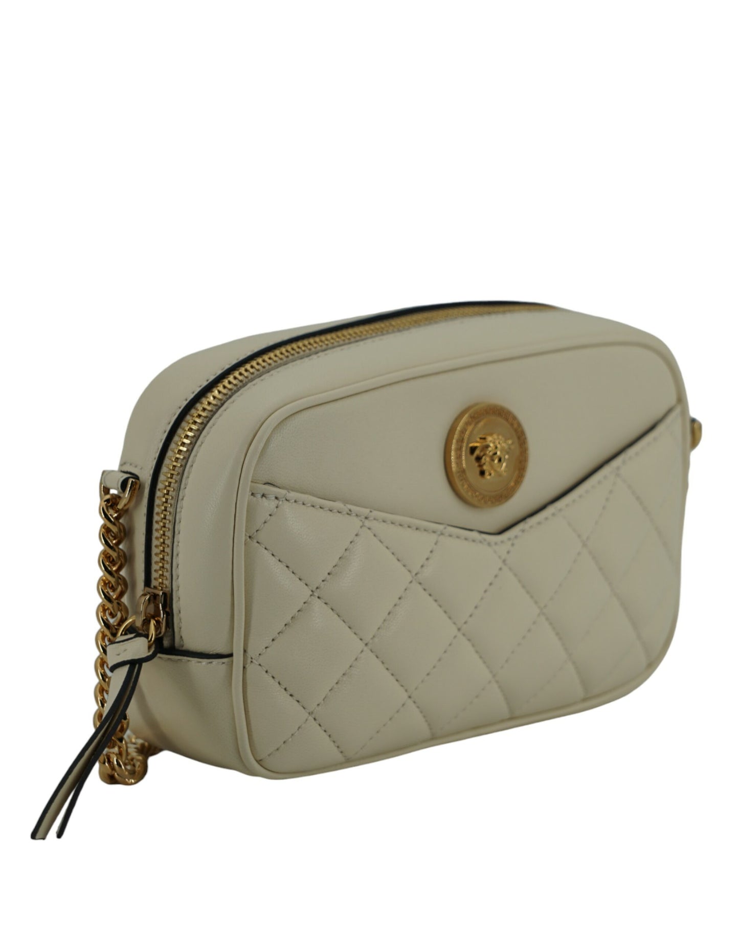 Sac photo élégant en cuir d'agneau blanc Versace