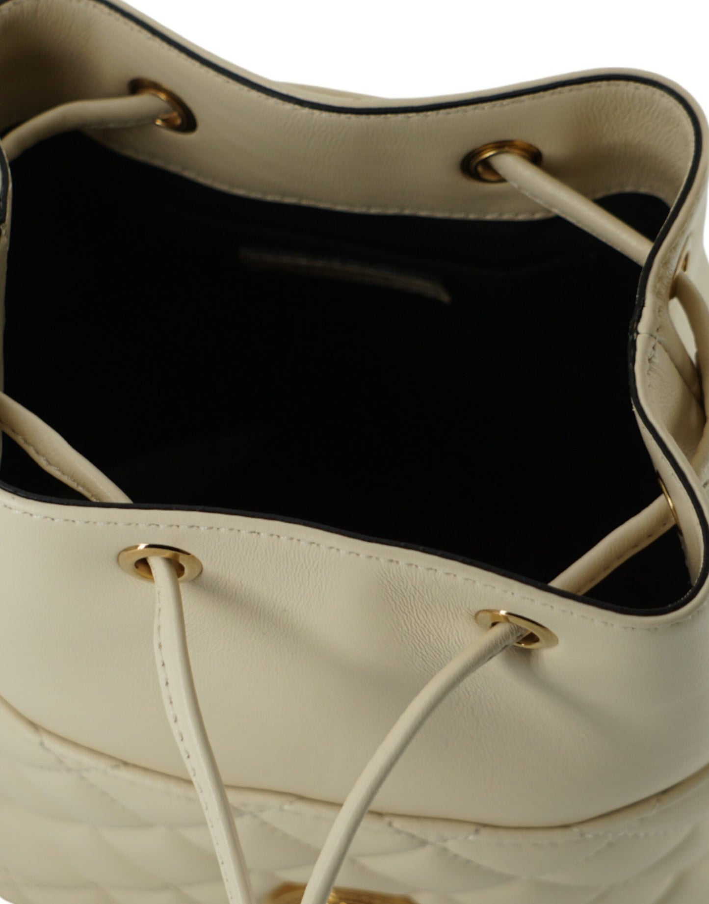 Versace Élégant Petit Sac Seau en Cuir Blanc à Bandoulière