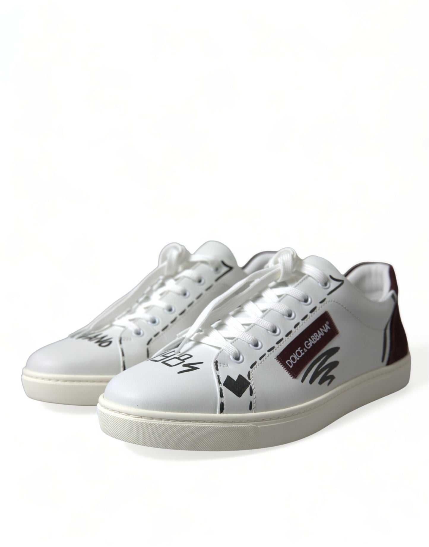 Baskets basses Dolce & Gabbana en cuir blanc bordeaux avec logo
