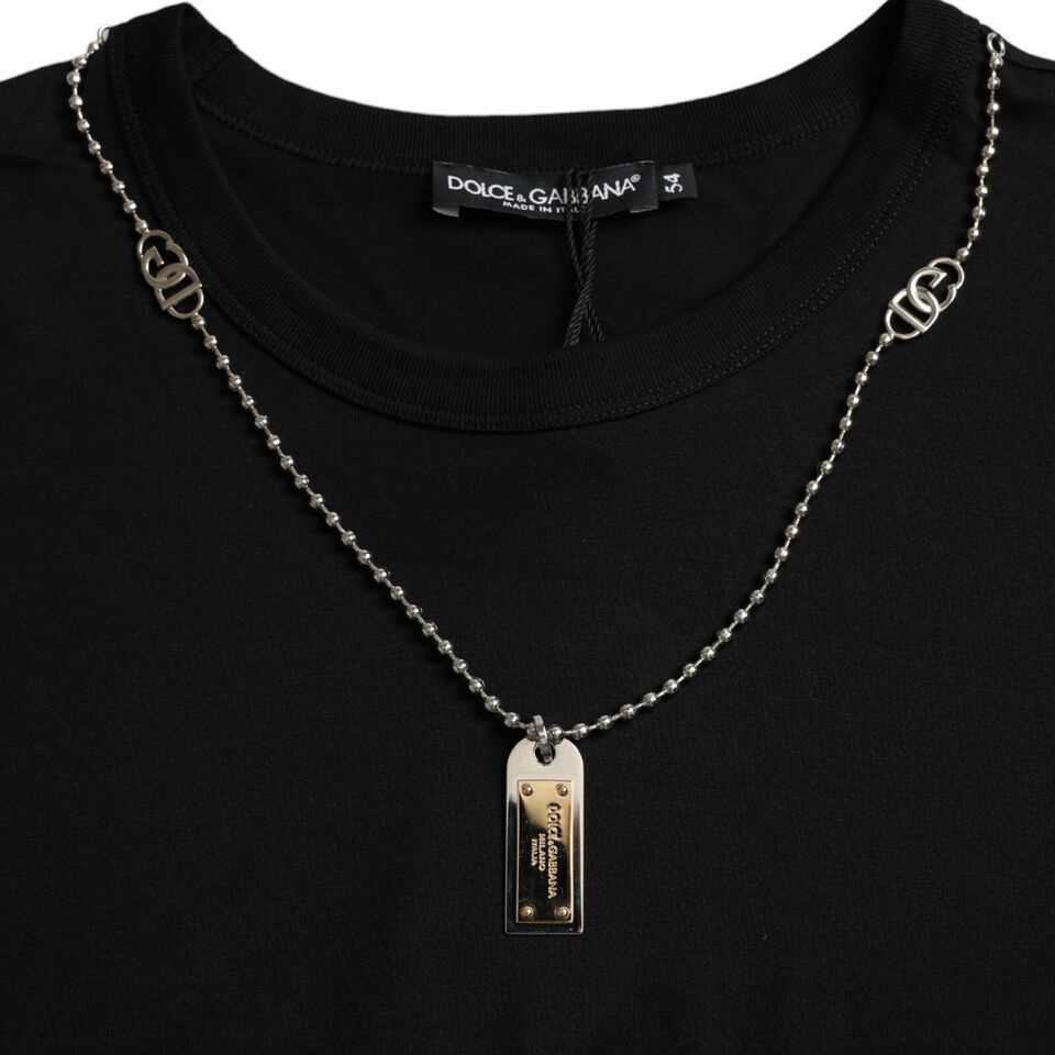 T-shirt à manches courtes Dolce & Gabbana noir avec chaîne en argent