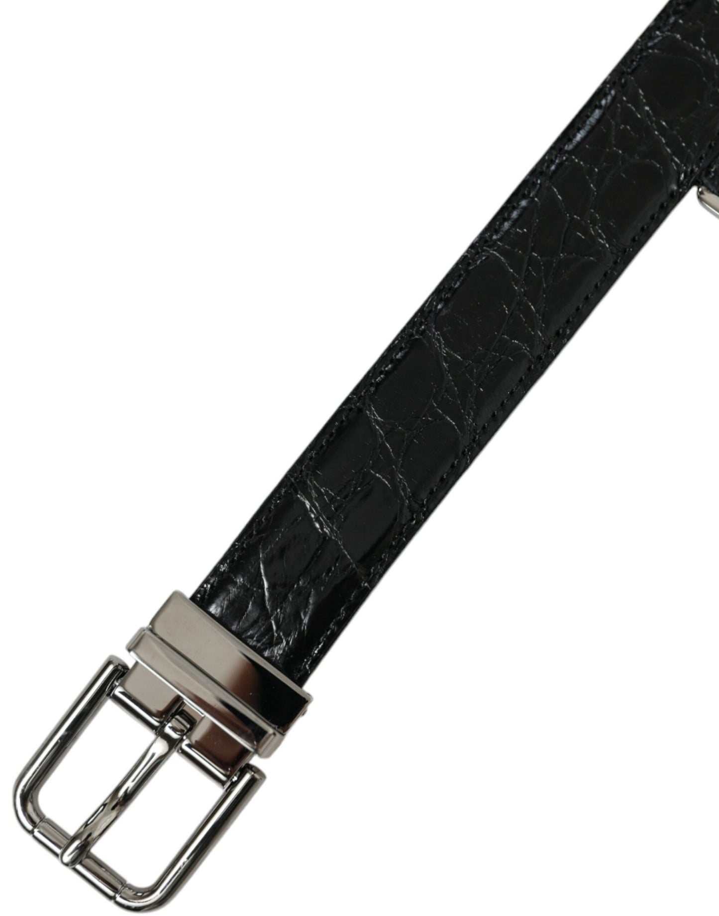 Ceinture Dolce & Gabbana en cuir noir avec boucle en métal argenté