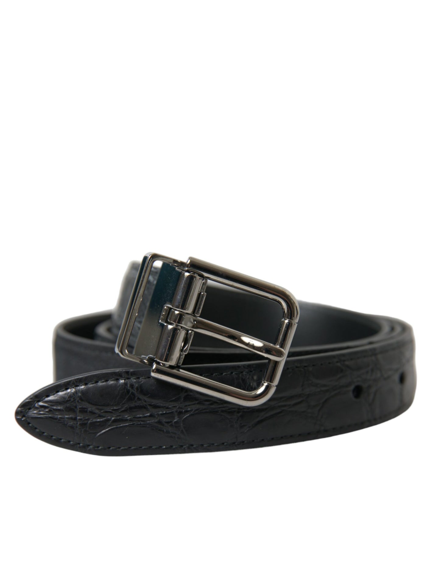 Ceinture Dolce & Gabbana en cuir noir avec boucle en métal argenté