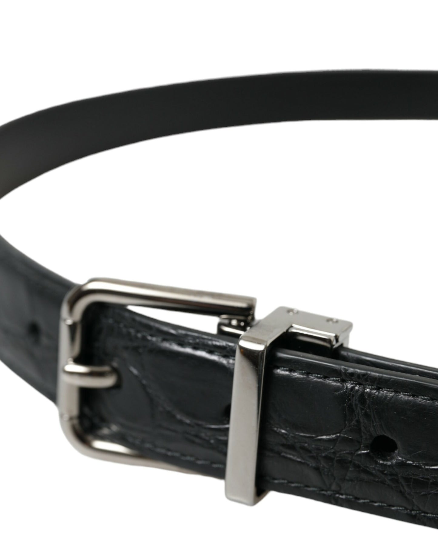 Ceinture Dolce & Gabbana en cuir noir avec boucle en métal argenté