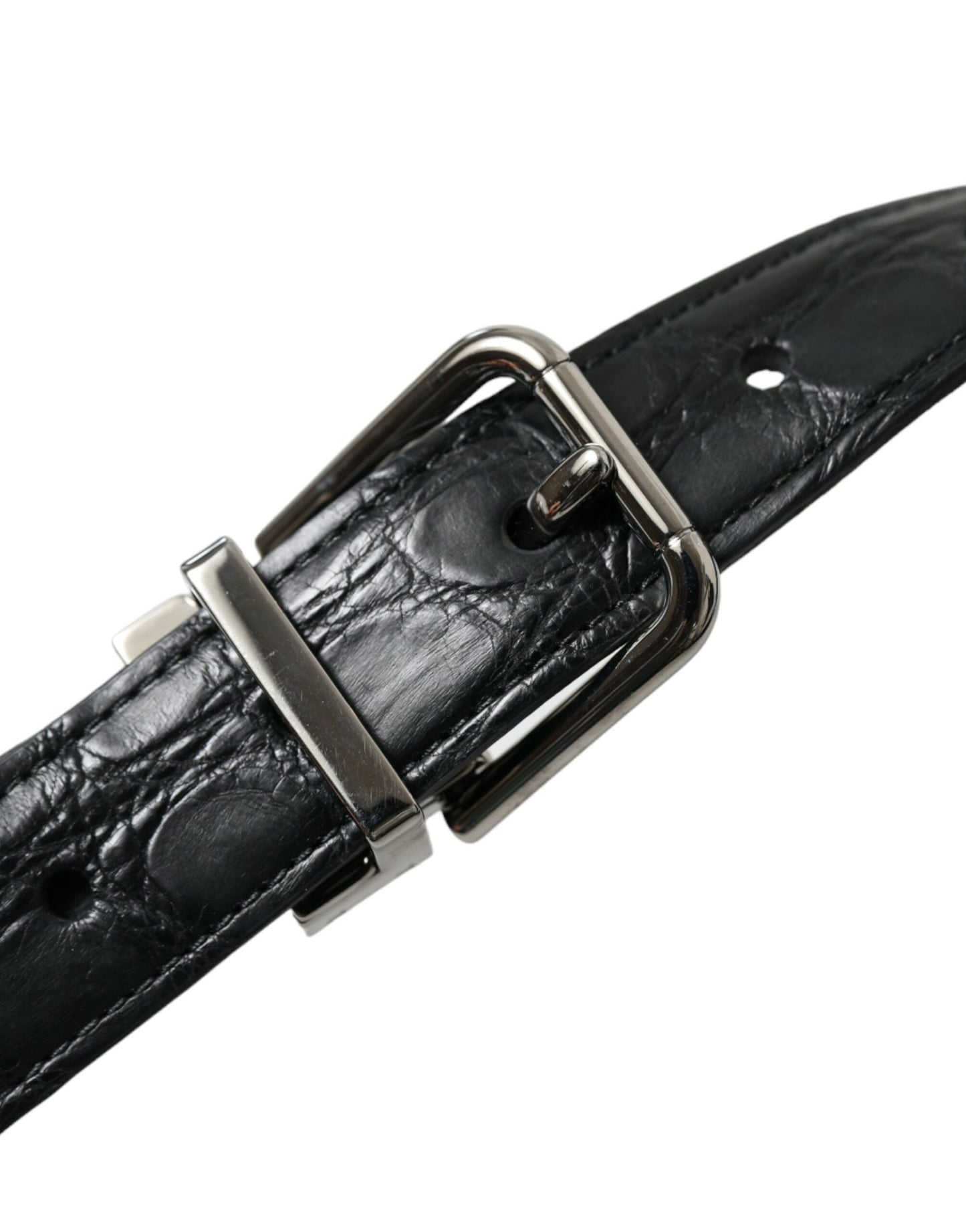 Ceinture Dolce & Gabbana en cuir noir avec boucle en métal argenté
