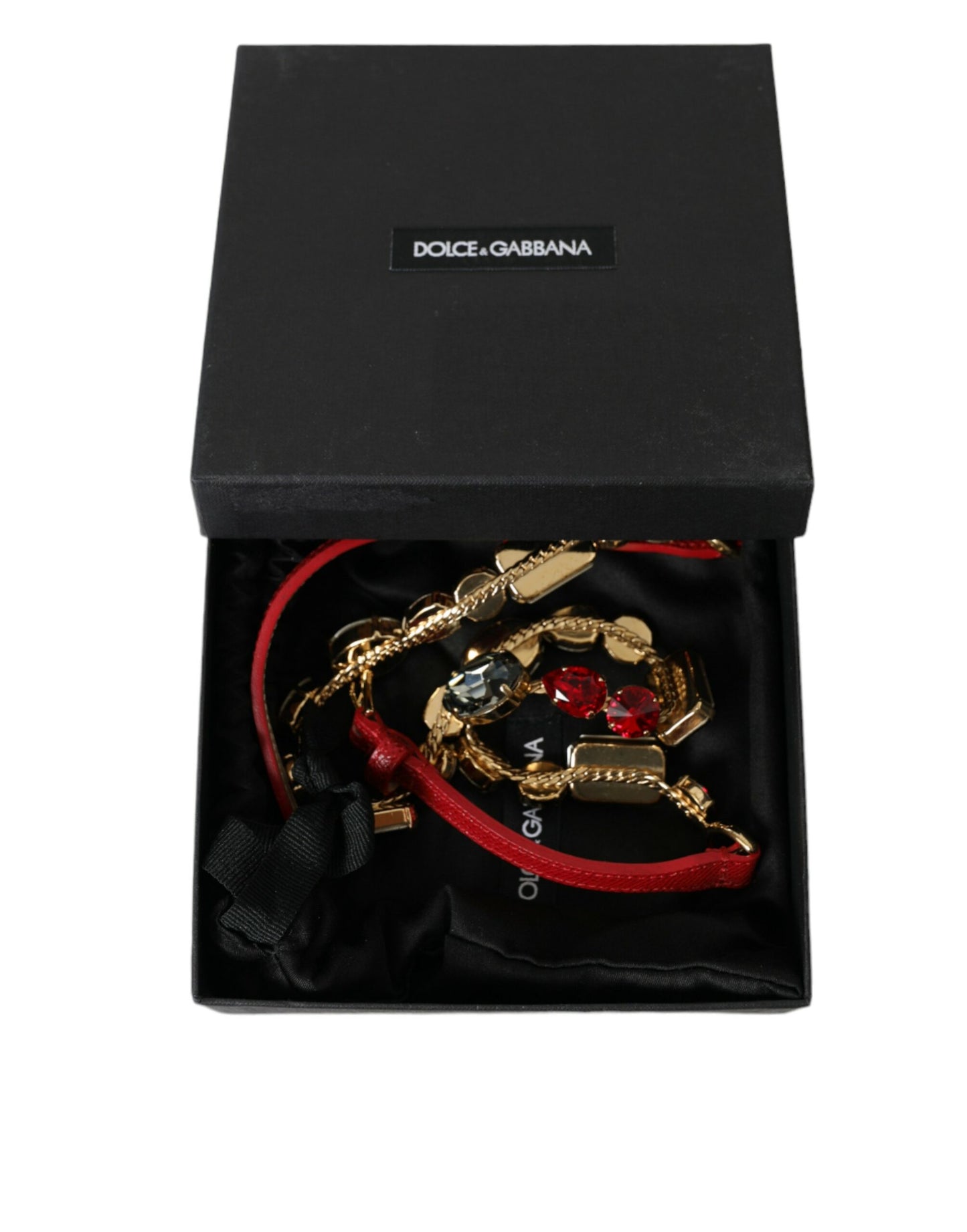 Ceinture en cuir rouge avec chaîne et cristaux Dolce & Gabbana