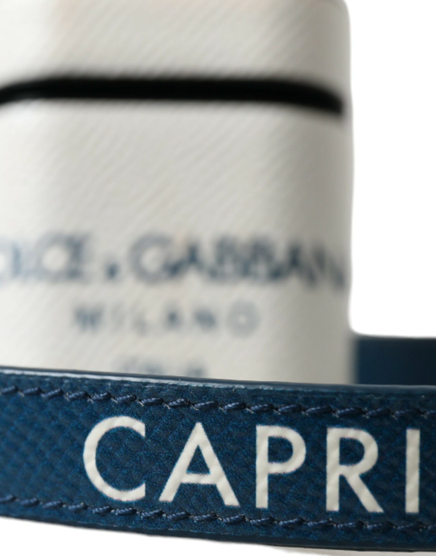 Étui pour Airpods Dolce & Gabbana en cuir de veau blanc et bleu avec logo imprimé