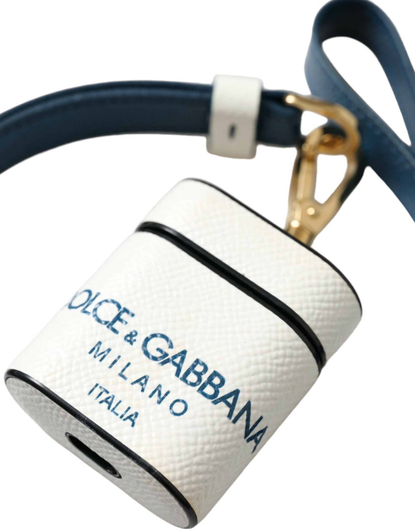 Étui pour Airpods Dolce & Gabbana en cuir de veau blanc et bleu avec logo imprimé