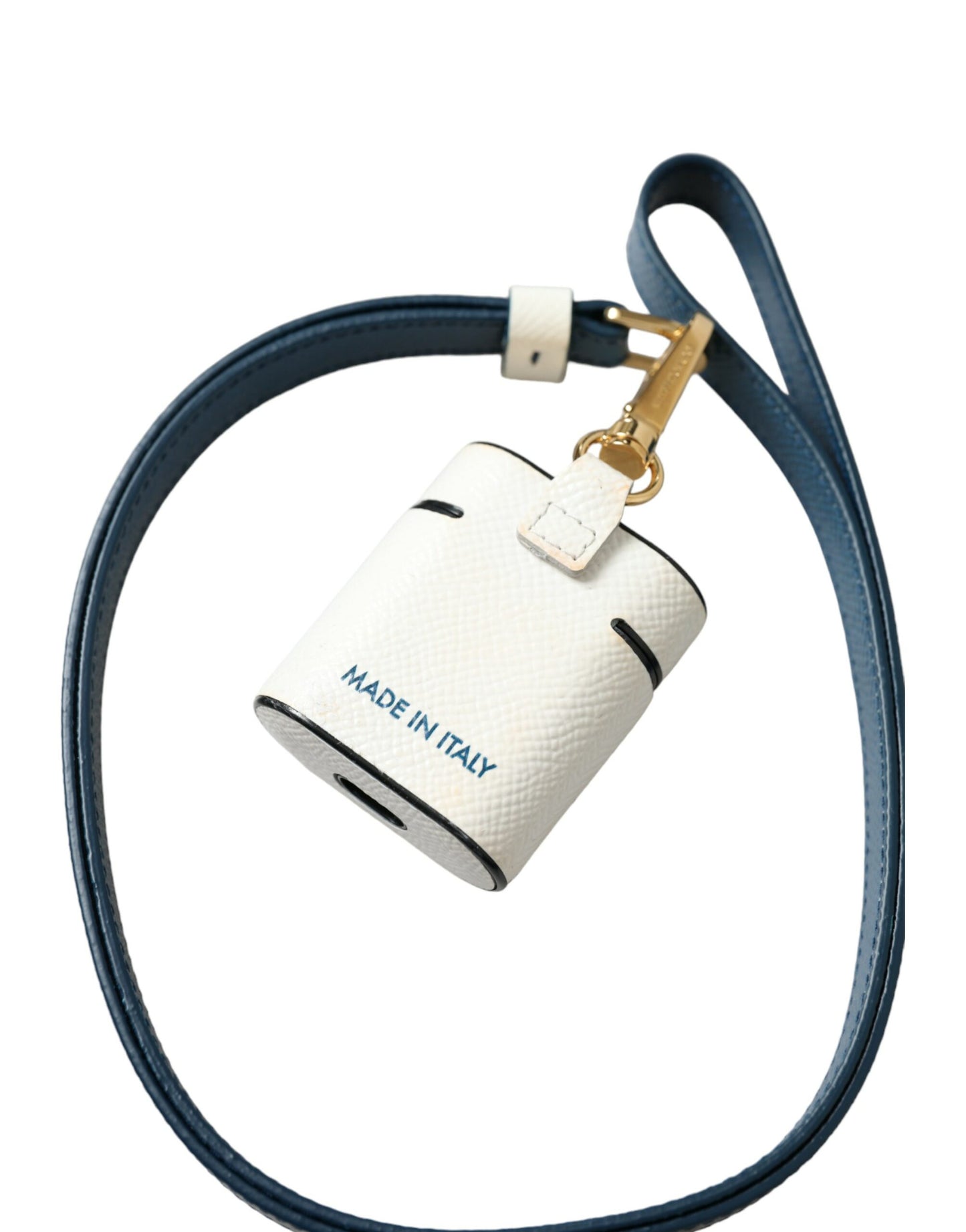 Étui pour Airpods Dolce & Gabbana en cuir de veau blanc et bleu avec logo imprimé