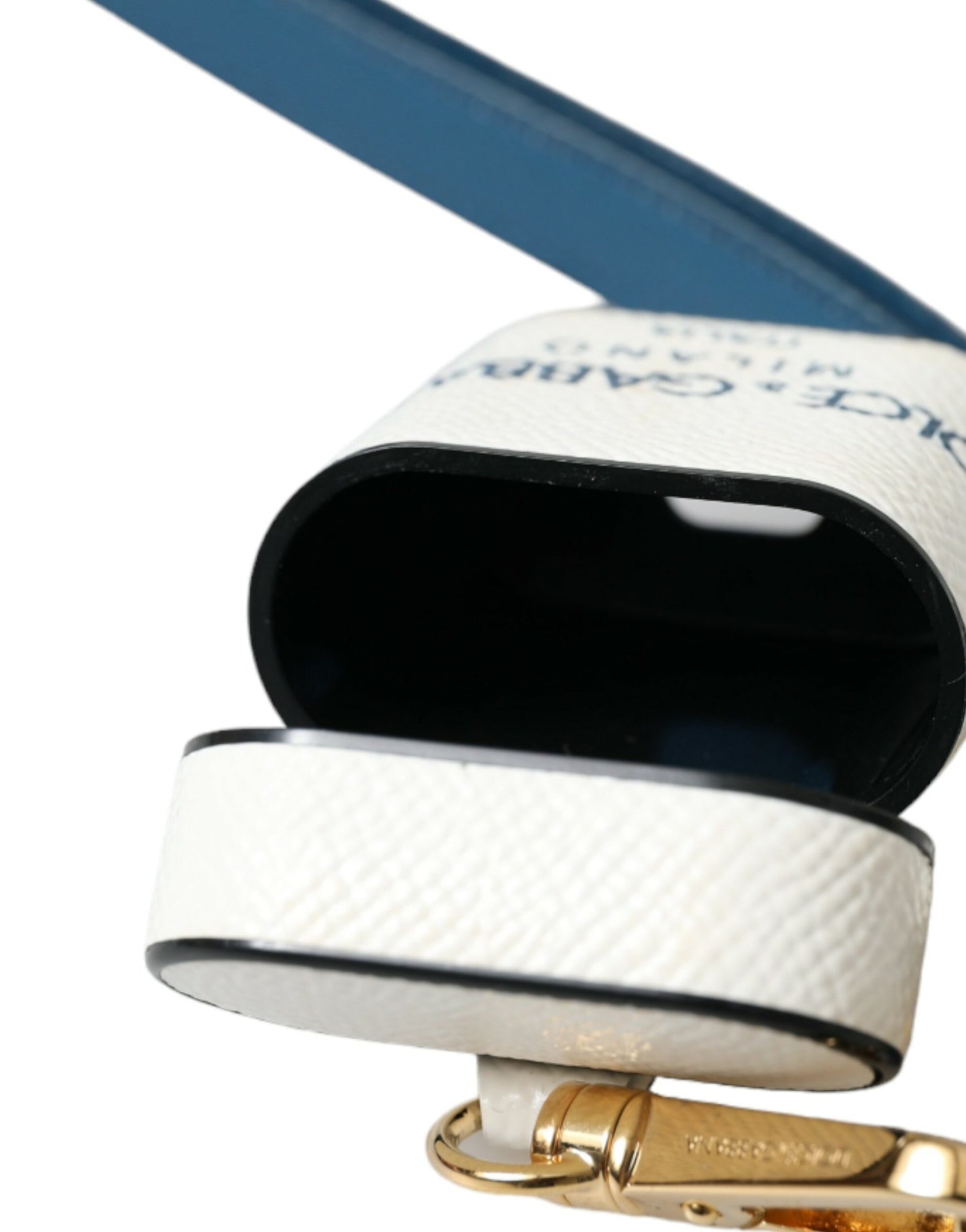 Étui pour Airpods Dolce & Gabbana en cuir de veau blanc et bleu avec logo imprimé