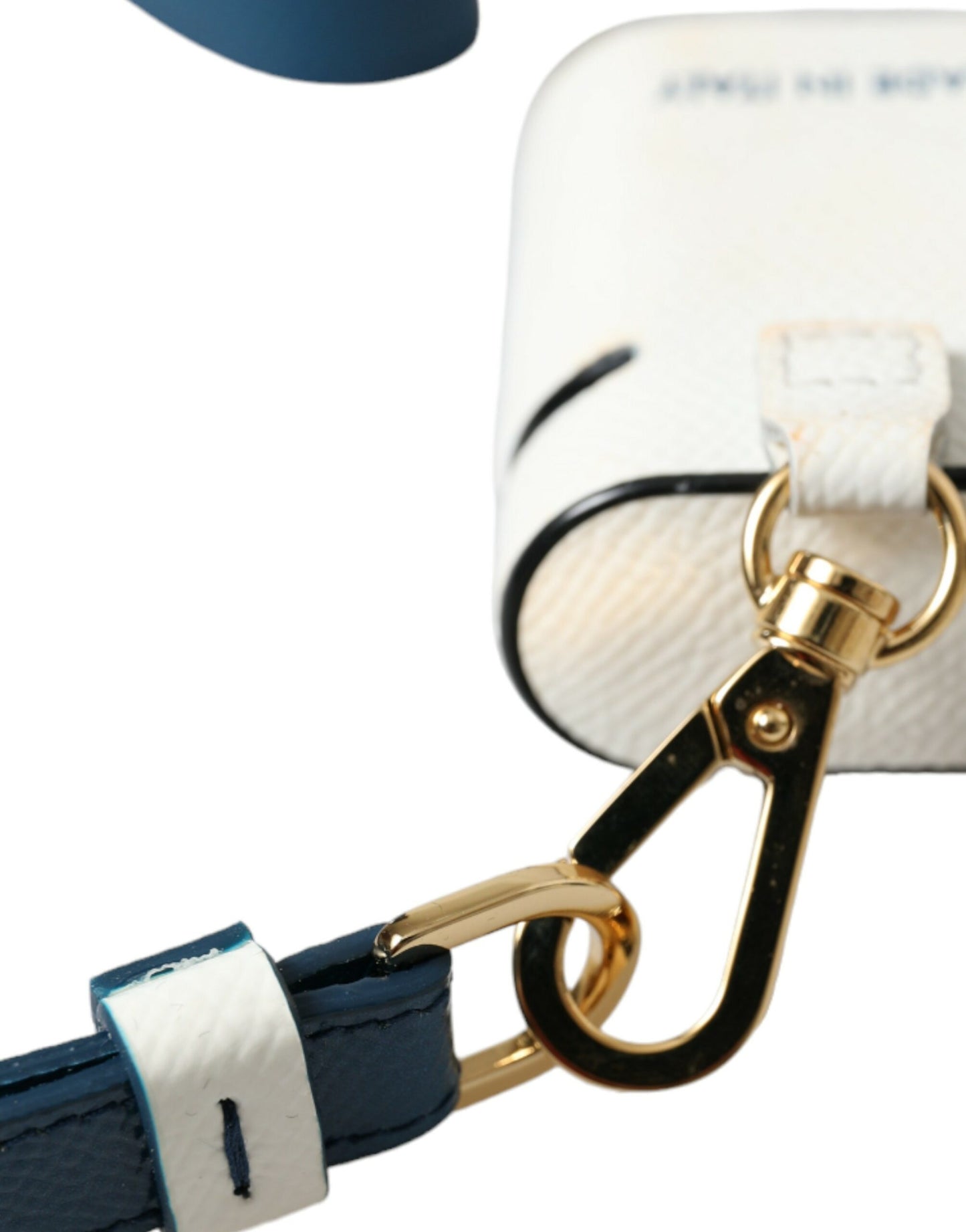 Étui pour Airpods Dolce & Gabbana en cuir de veau blanc et bleu avec logo imprimé