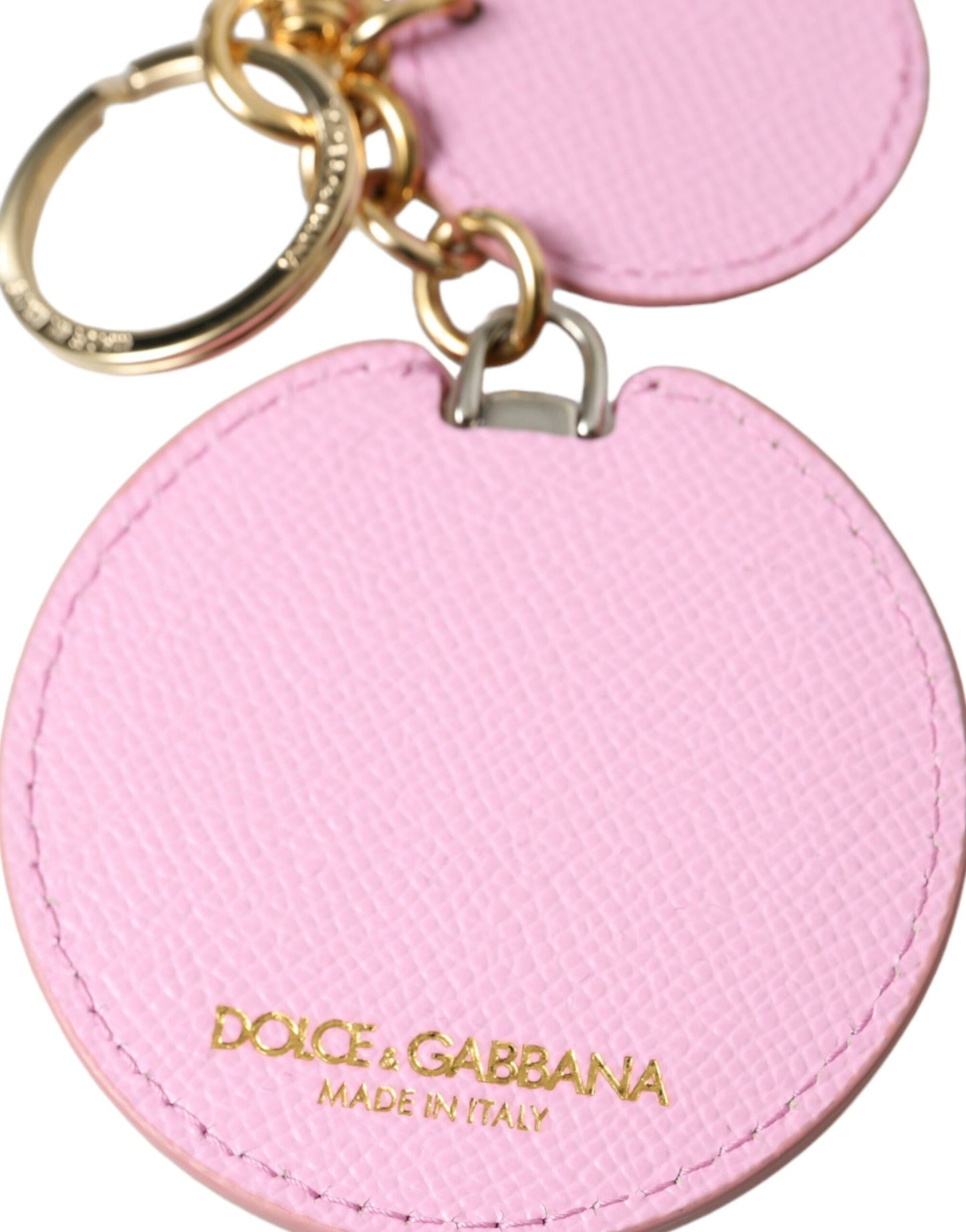 Porte-clés Dolce & Gabbana en cuir de veau rose avec logo imprimé en métal doré
