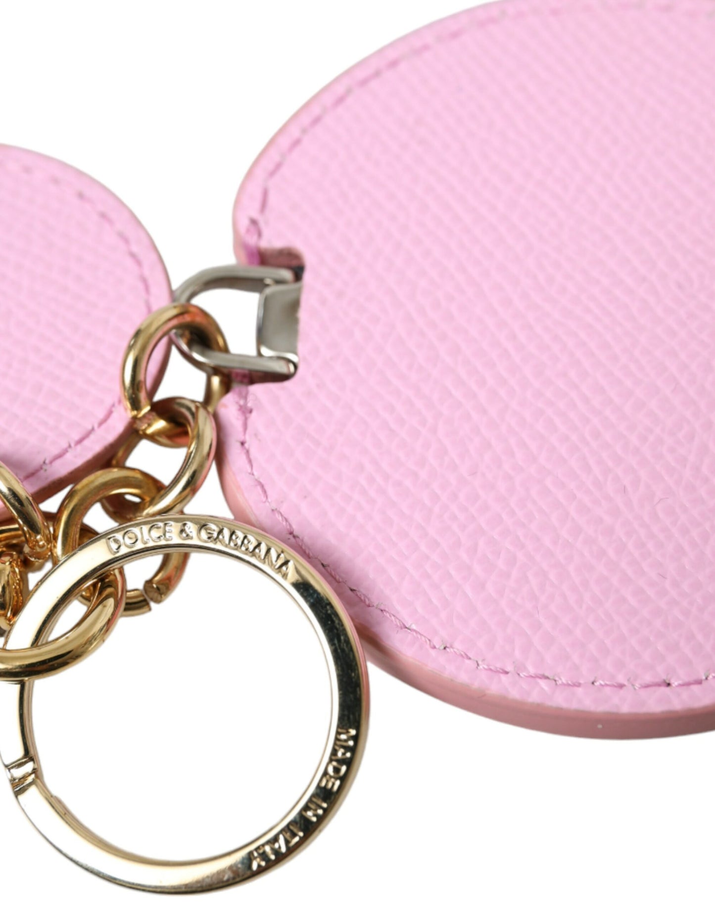 Porte-clés Dolce & Gabbana en cuir de veau rose avec logo imprimé en métal doré