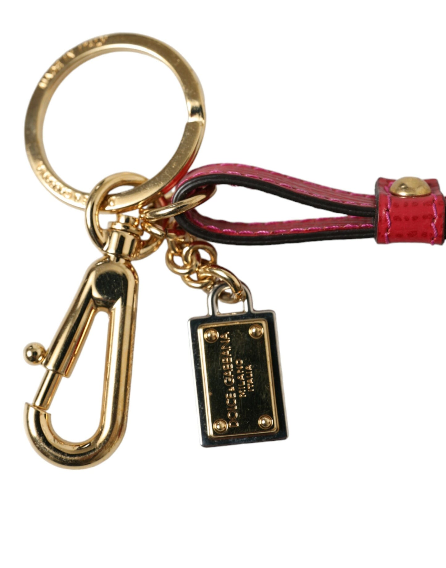 Porte-clés Dolce & Gabbana en cuir de veau rouge avec plaque logo en métal doré