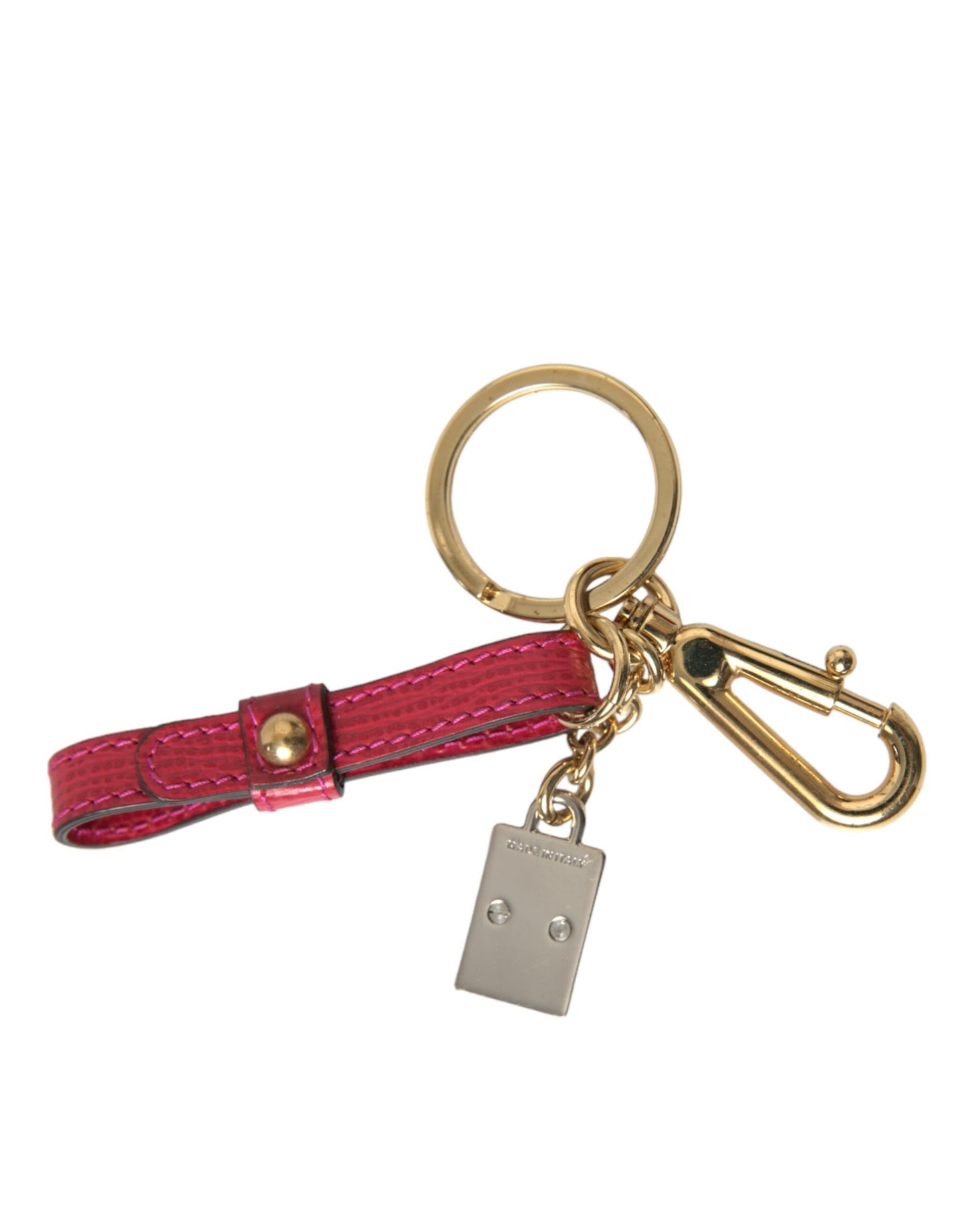 Porte-clés Dolce & Gabbana en cuir de veau rouge avec plaque logo en métal doré