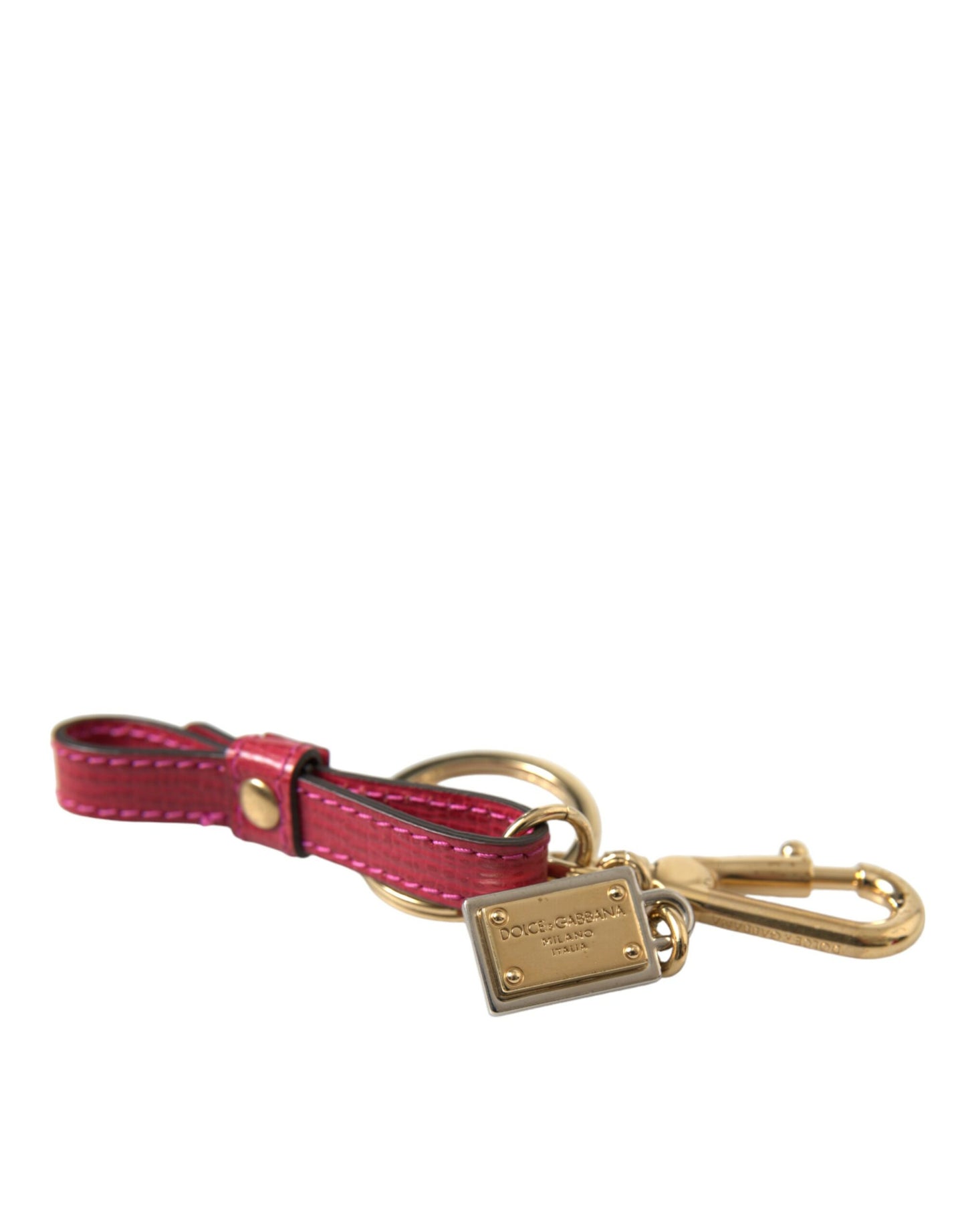 Porte-clés Dolce & Gabbana en cuir de veau rouge avec plaque logo en métal doré
