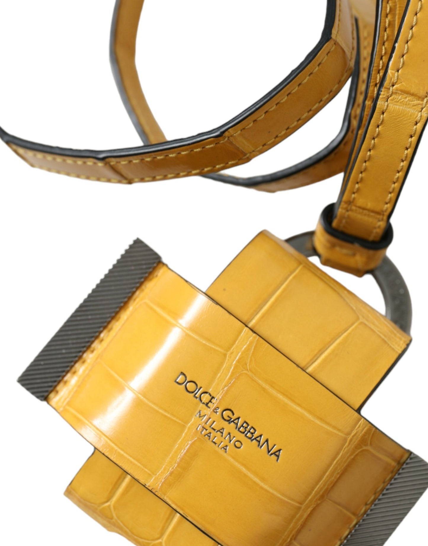 Porte-clés Dolce & Gabbana en cuir de crocodile jaune avec logo imprimé