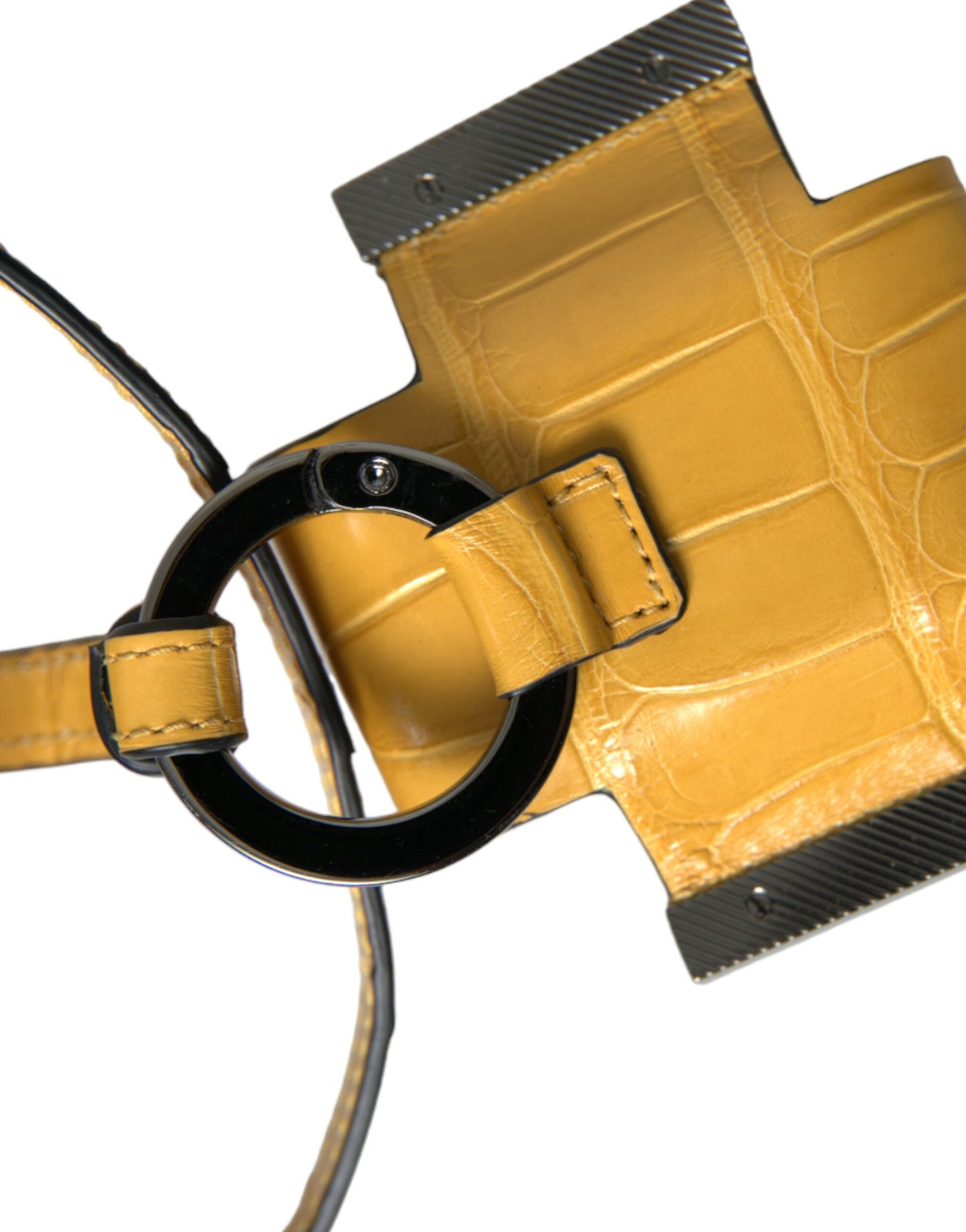 Porte-clés Dolce & Gabbana en cuir de crocodile jaune avec logo imprimé